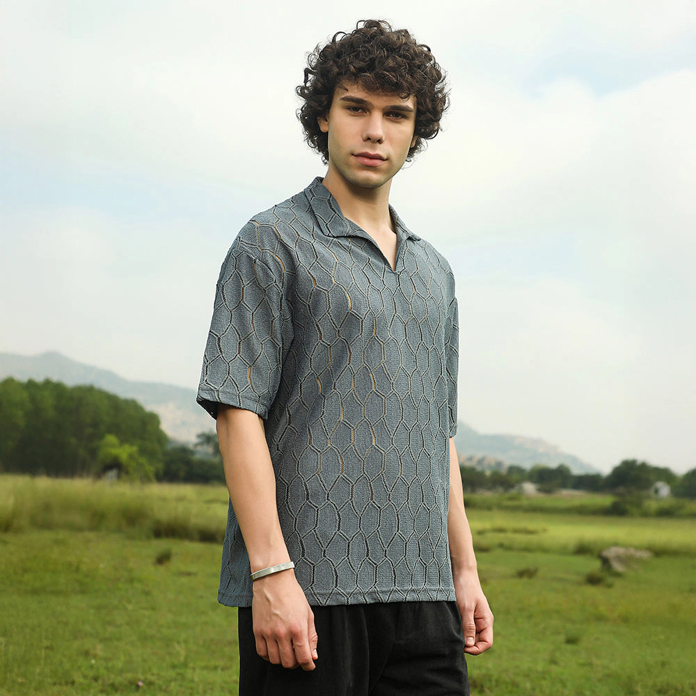 Honeycomb-Knit Polo T-Shirt