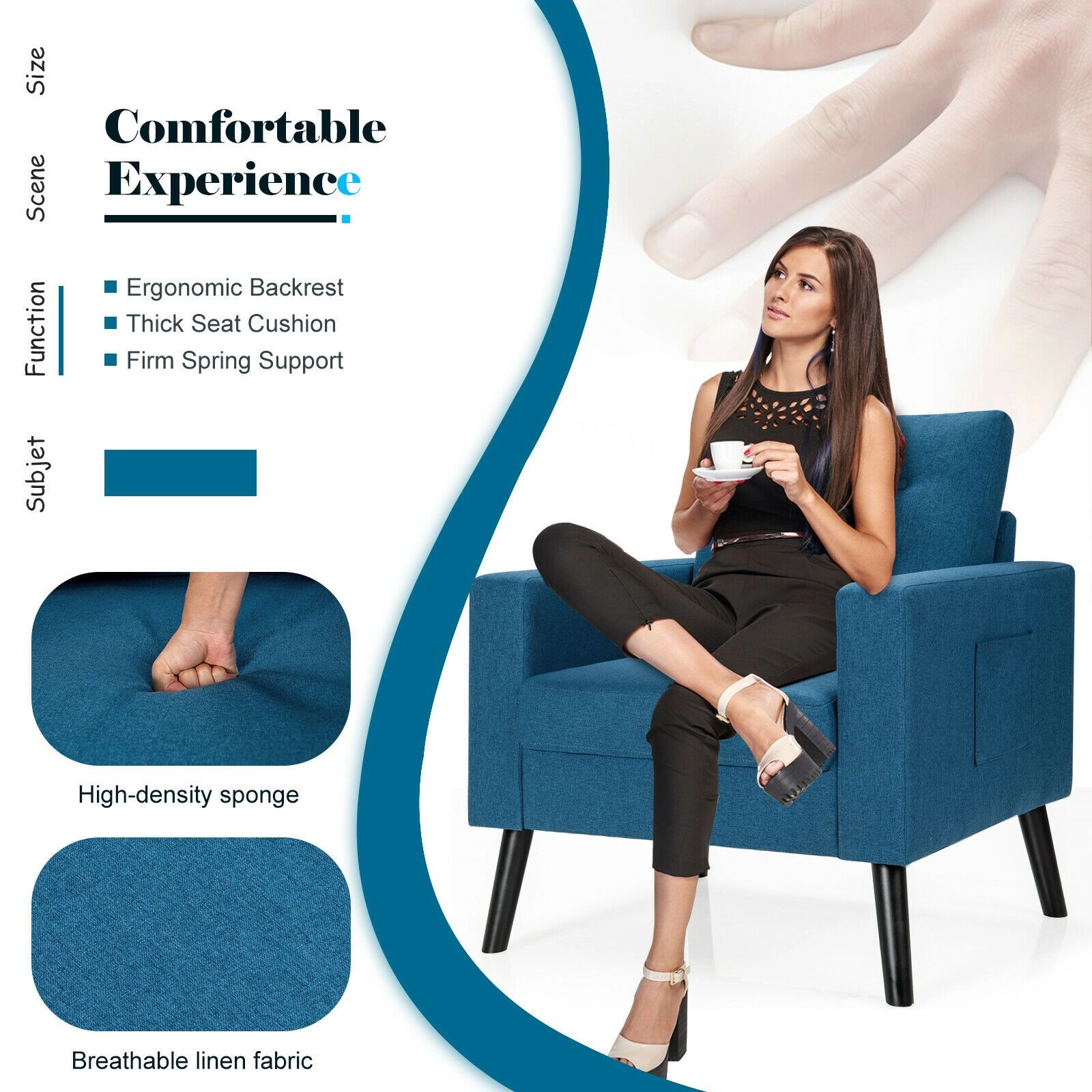 SlickBlue Unisex Linen Upholstered Accent Chair With Cushioned Seat