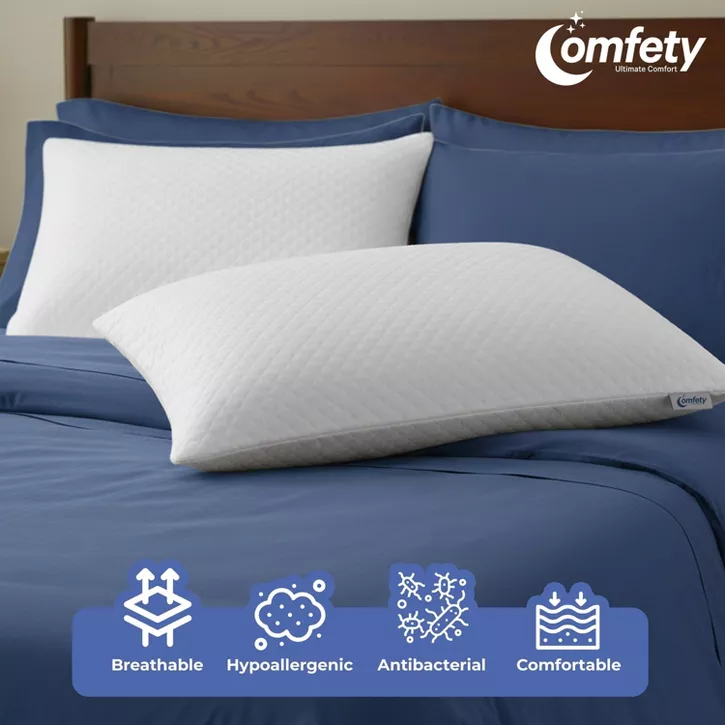 Comfety Memory Foam Pillow, Adjustable Firm Pillow w/ Shredded Memory Foam Fill, Supportive Pillows w/ Washable Cover