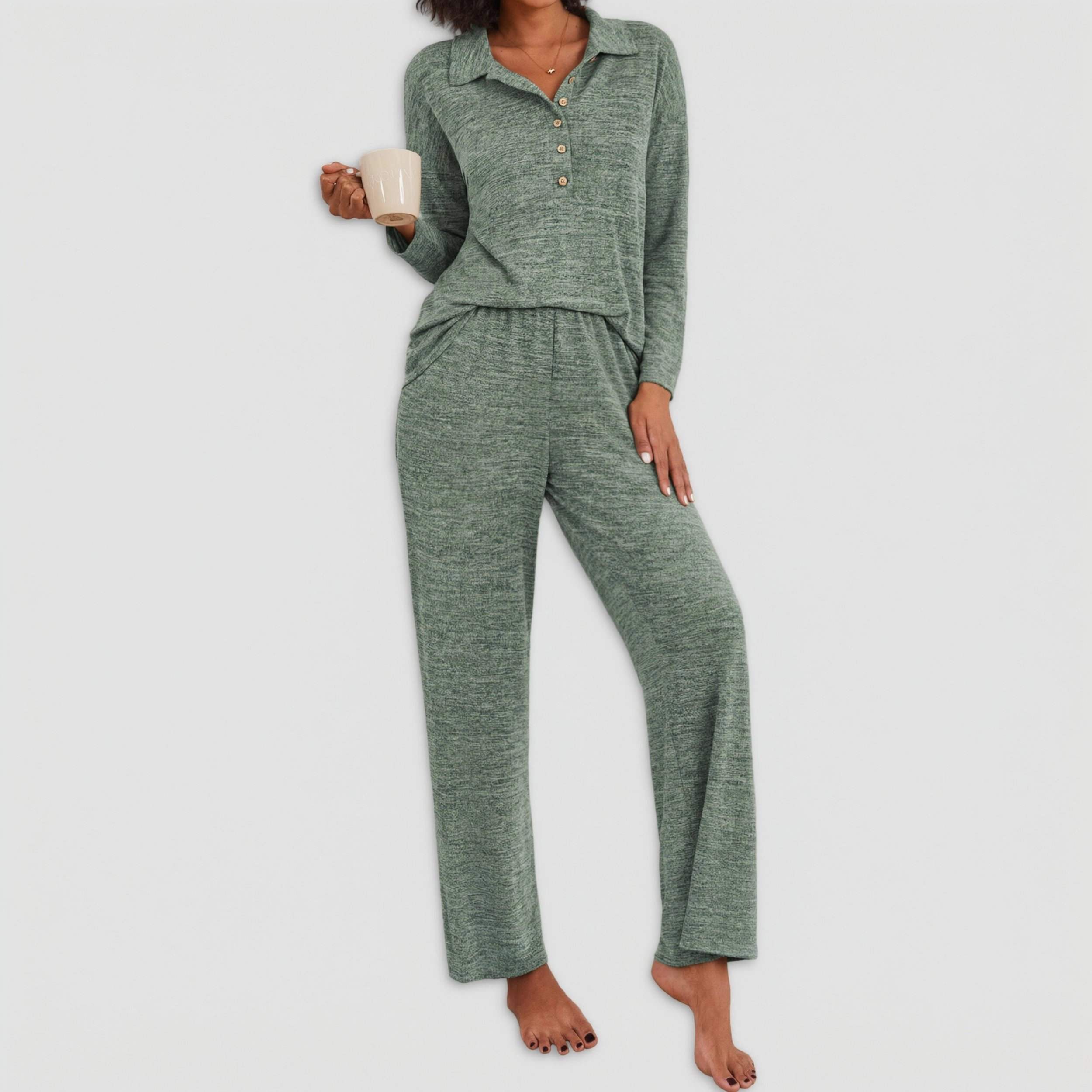 Ekouaer Womens Pajamas Set Two Piece Knit Long Sleeve Button Down Sleepwear Lounge Sets