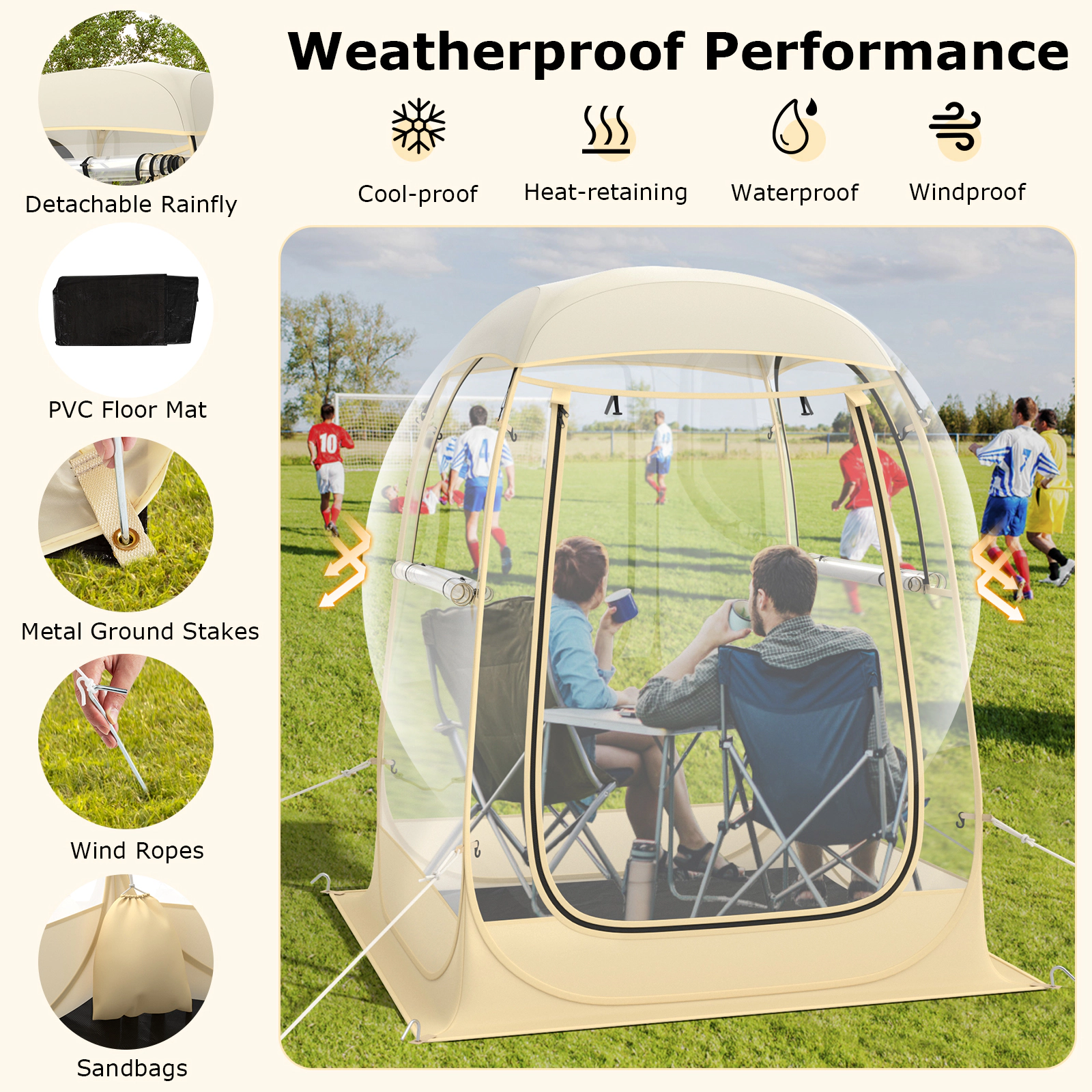 SUGIFT Transparent 4.2-ft Instant Pop-Up Sports Tent with Detachable Rainfly Floor Mat and Carrying Bag