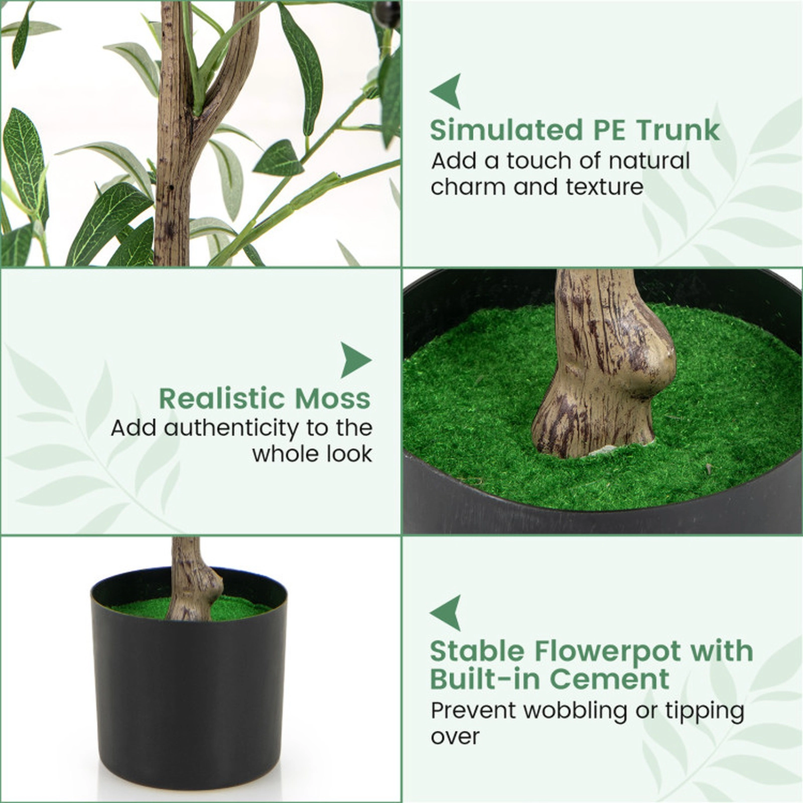 SUGIFT Full-Bodied Artificial Olive Tree Potted Set of 2 51-in Tall with Realistic Fruits Green+White