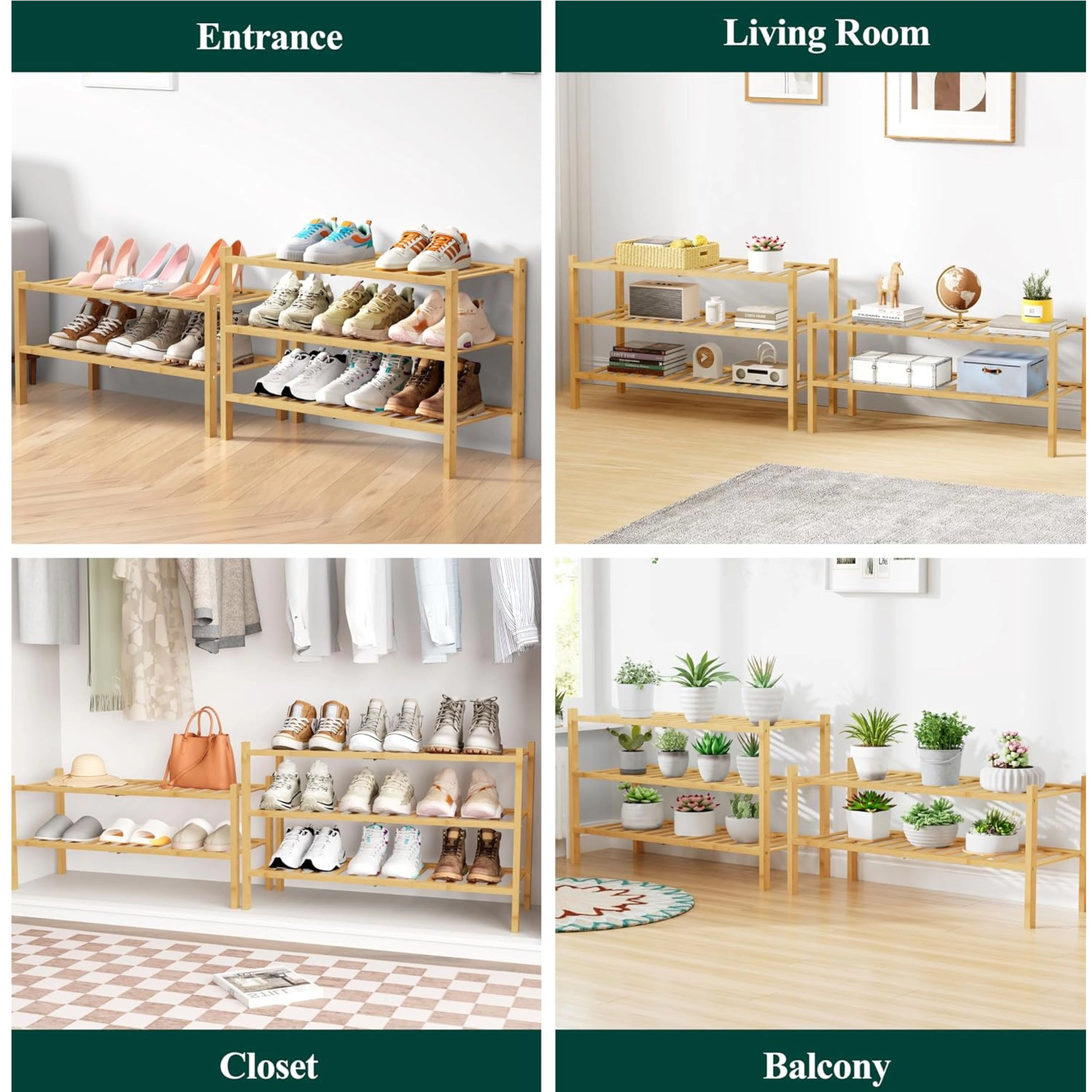 Stock Preferred 3-Tier Bamboo Shoe Rack Walnut Stackable Wooden Organizer Shelf