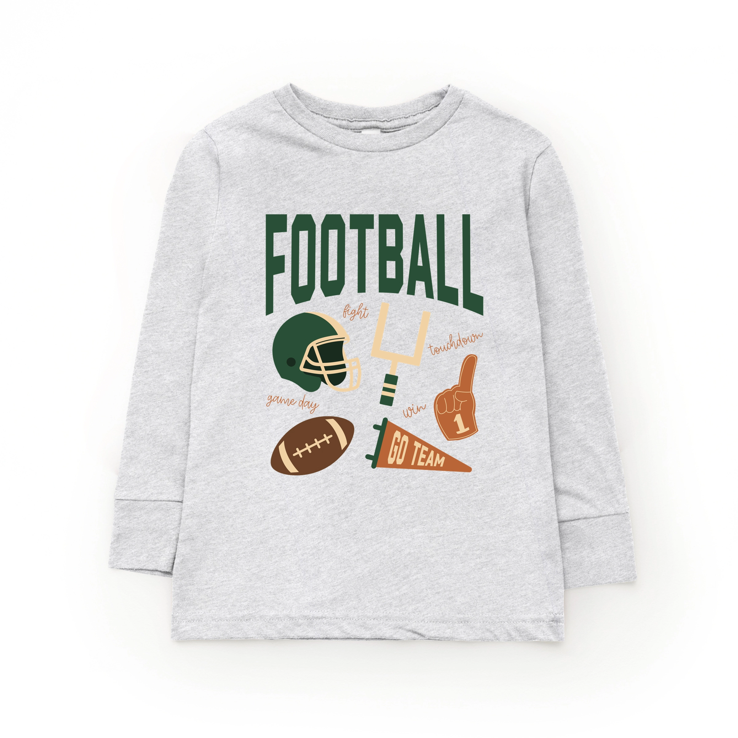 The Juniper Shop - Youth Long Sleeve Graphic T-Shirt Football Green Icons
