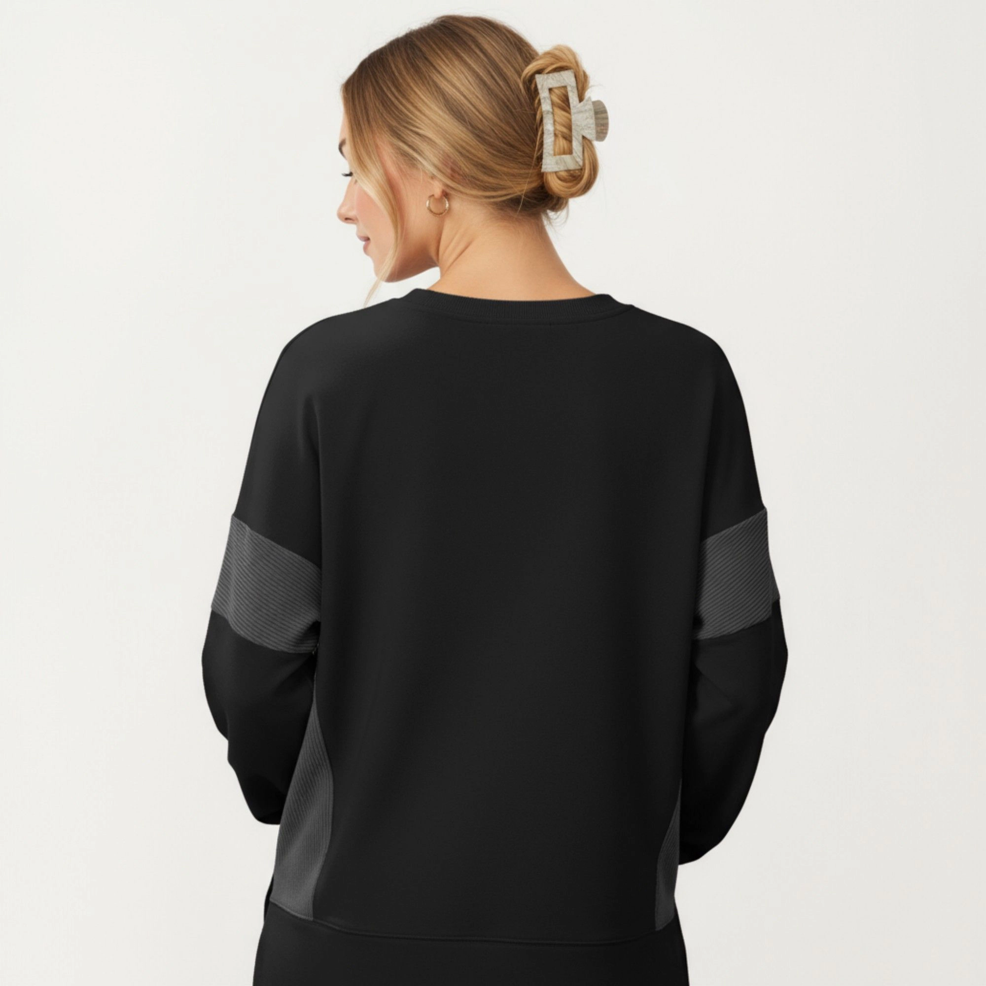 Anna-Kaci Women's Colorblock Sleeve Crew Neck Relaxed Fit Long Pullover Top