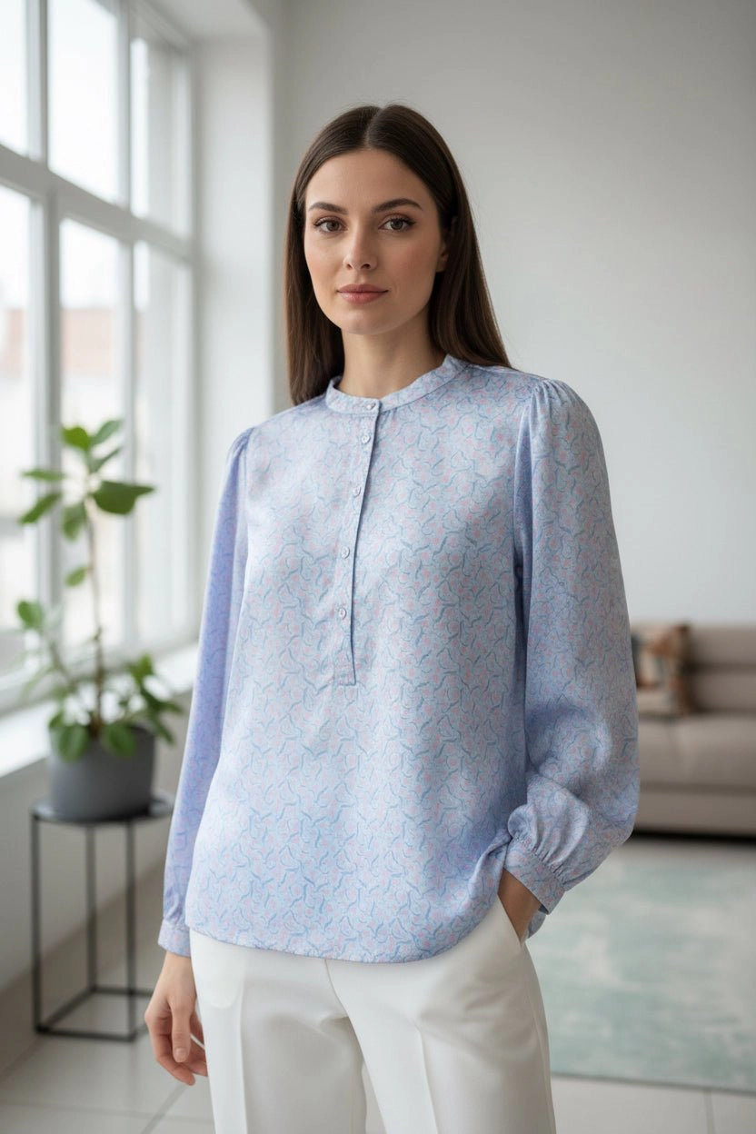 DressAtR Women's Satin Round Neck Full Sleeve Button Front Opening Blouse