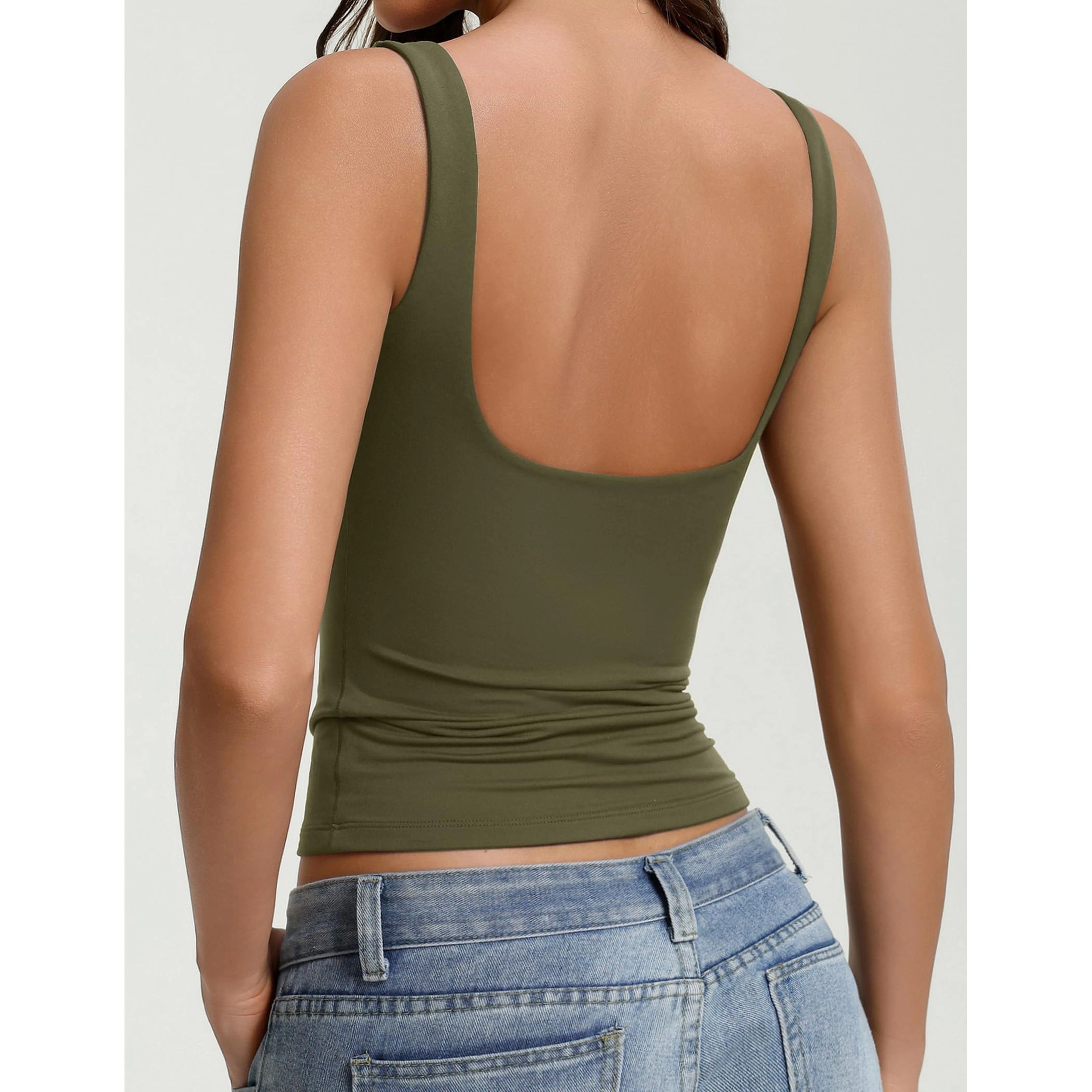 Avidlove Women's Square Neck Wide Strap Open Back Double Lined Tank Top