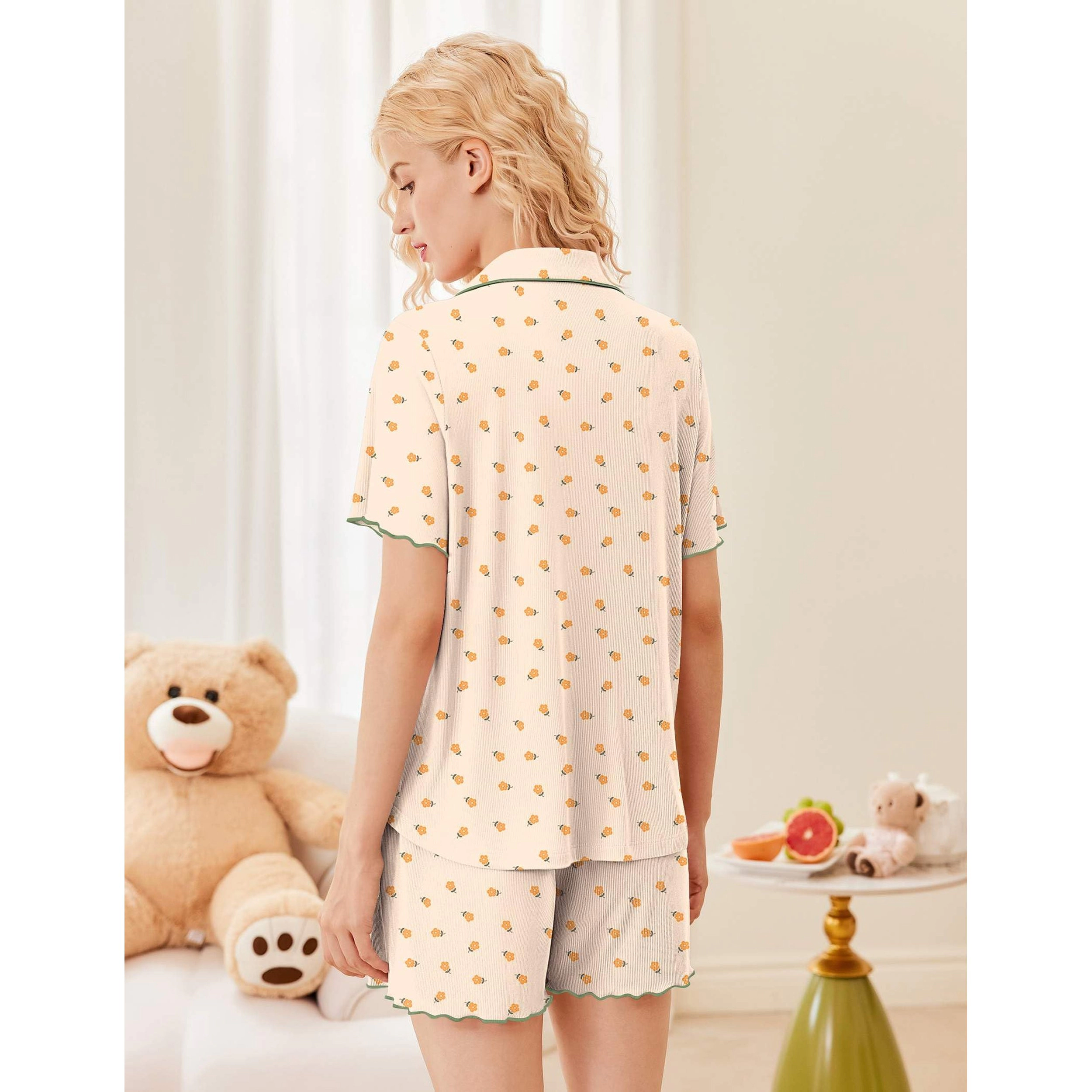 Ekouaer Women's Flamingo Print Short Sleeve Pajama Set with Shorts