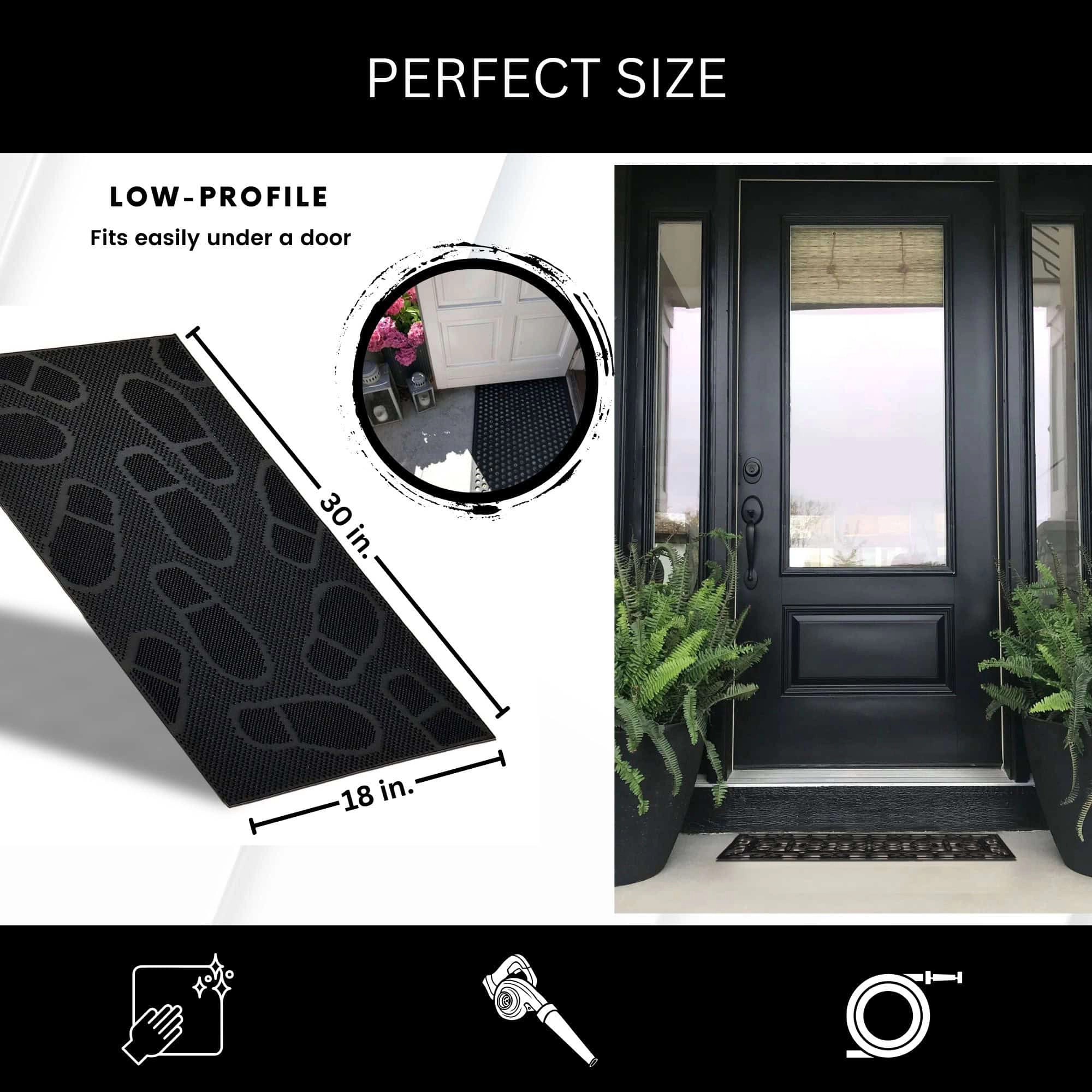 Evideco French Home Goods Black Shoe Print Rubber Doormat 30 x 18 Inches