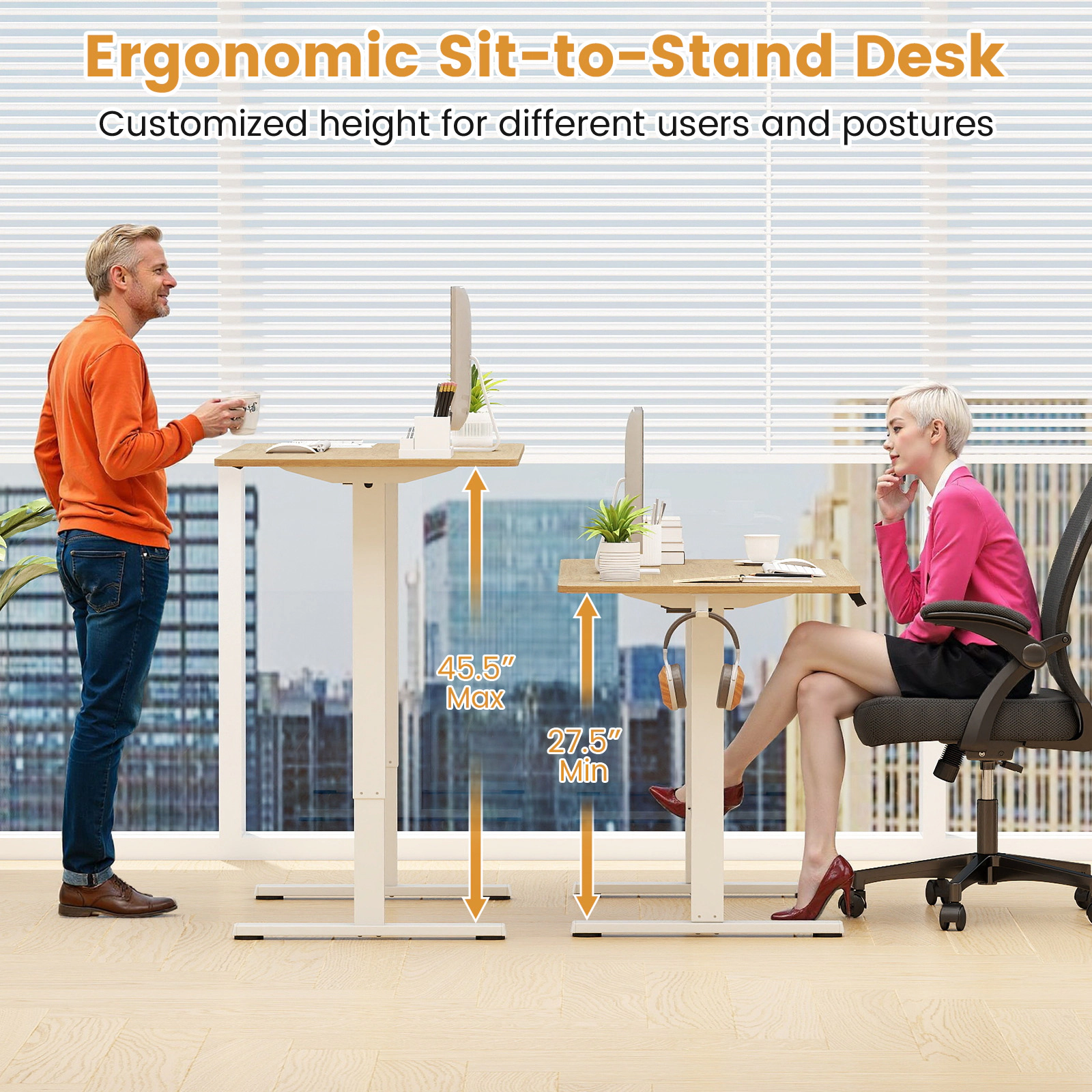 SUGIFT Electric Height Adjustable Standing Desk Frame LED Control Panel 33.5 x 22 in Base 155-lb Capacity White Metal