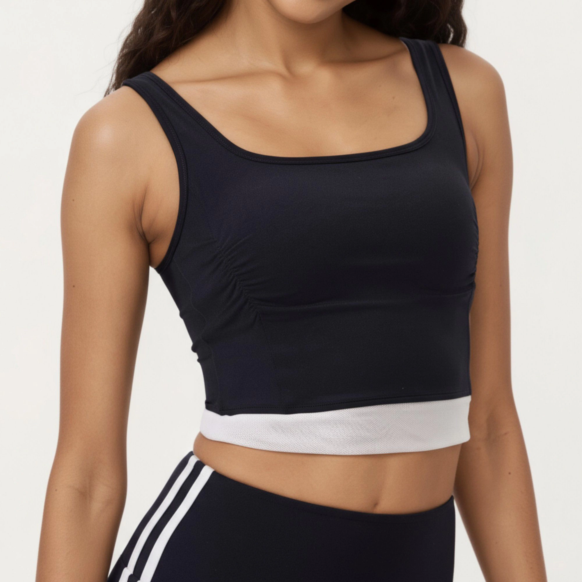 Anna-Kaci Women's Square Neck Cropped Active Tank Top with Contrast Elastic Hem