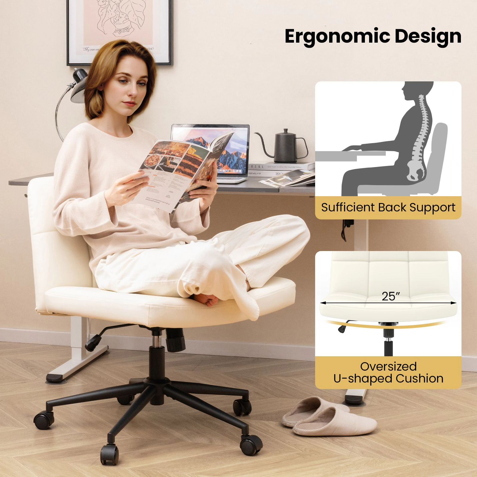 SlickBlue Armless Computer Chair with Rocking Function and Base