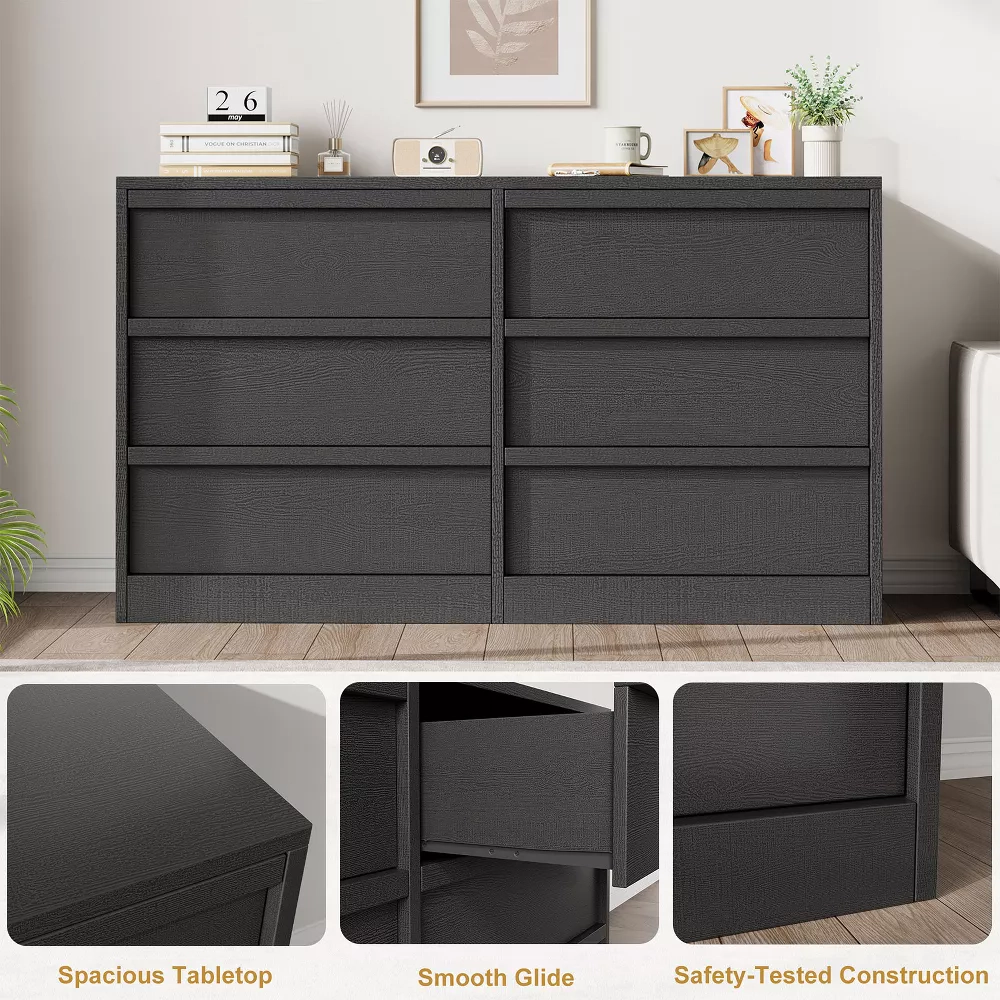 6 Drawer Modern Handleless Dresser, 47" Wide Wooden Storage Organizer for Bedroom Living Room Nursery