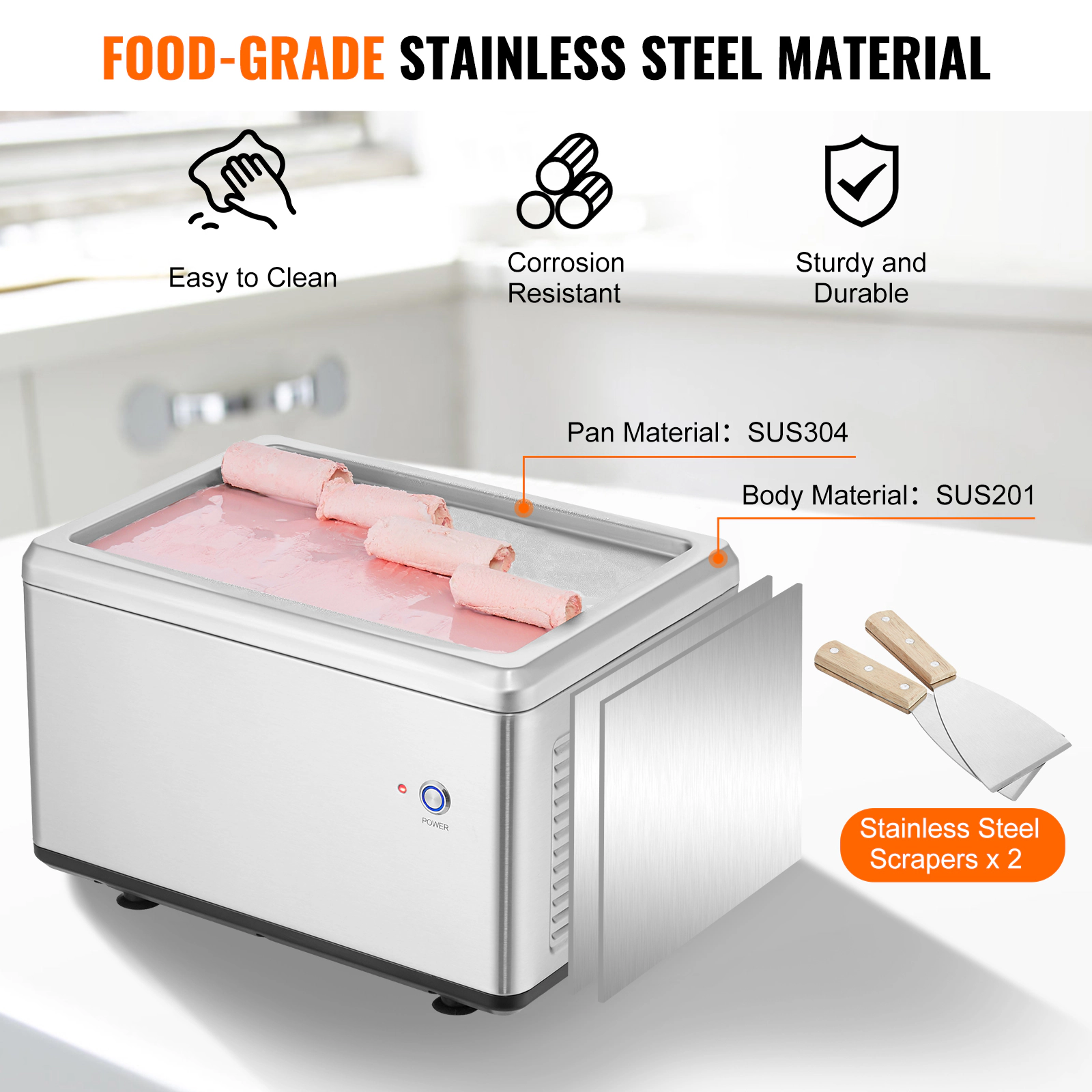 HONGGE Fried Ice Cream Roll Machine Stir-Fried Ice Cream Pan Stainless Steel Rolled Ice Cream Maker with Compressor and