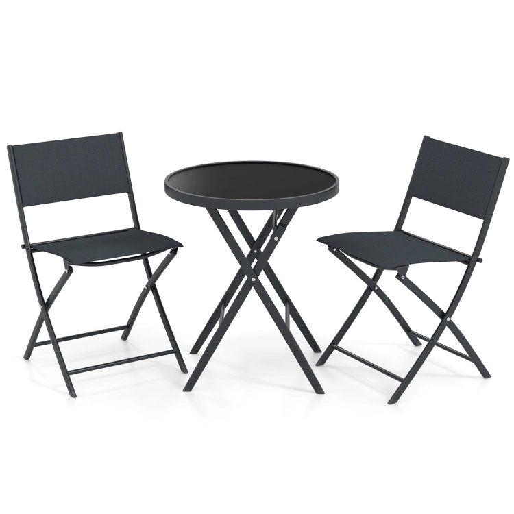 Hivvago 3 Piece Outdoor Folding Patio Bistro Set With Tempered Glass Coffee Table And 2 Patio Chairs