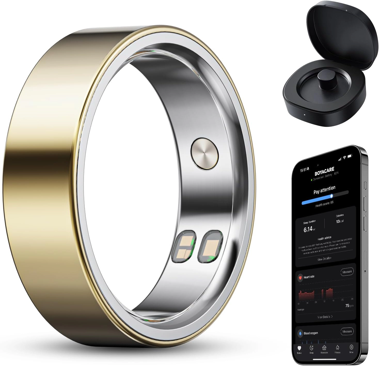 BOYACARE Smart Ring Health Tracker with Sleep Heart Rate Stress Fitness No Subscription