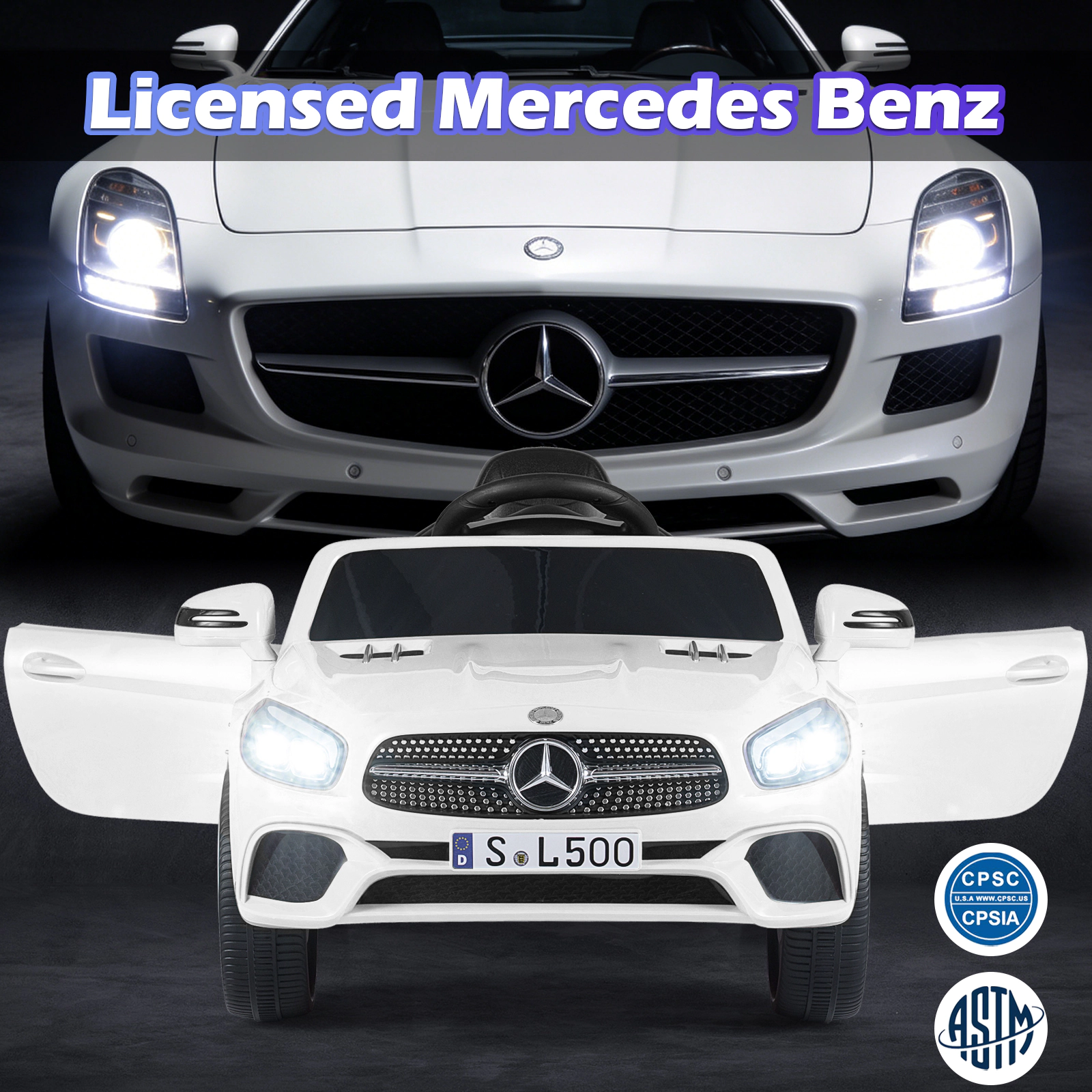 SUGIFT 12V Licensed Mercedes-Benz Ride-On Car with Remote, Music and LED Headlights 66-lb Capacity Ages 3-8 41-in Long