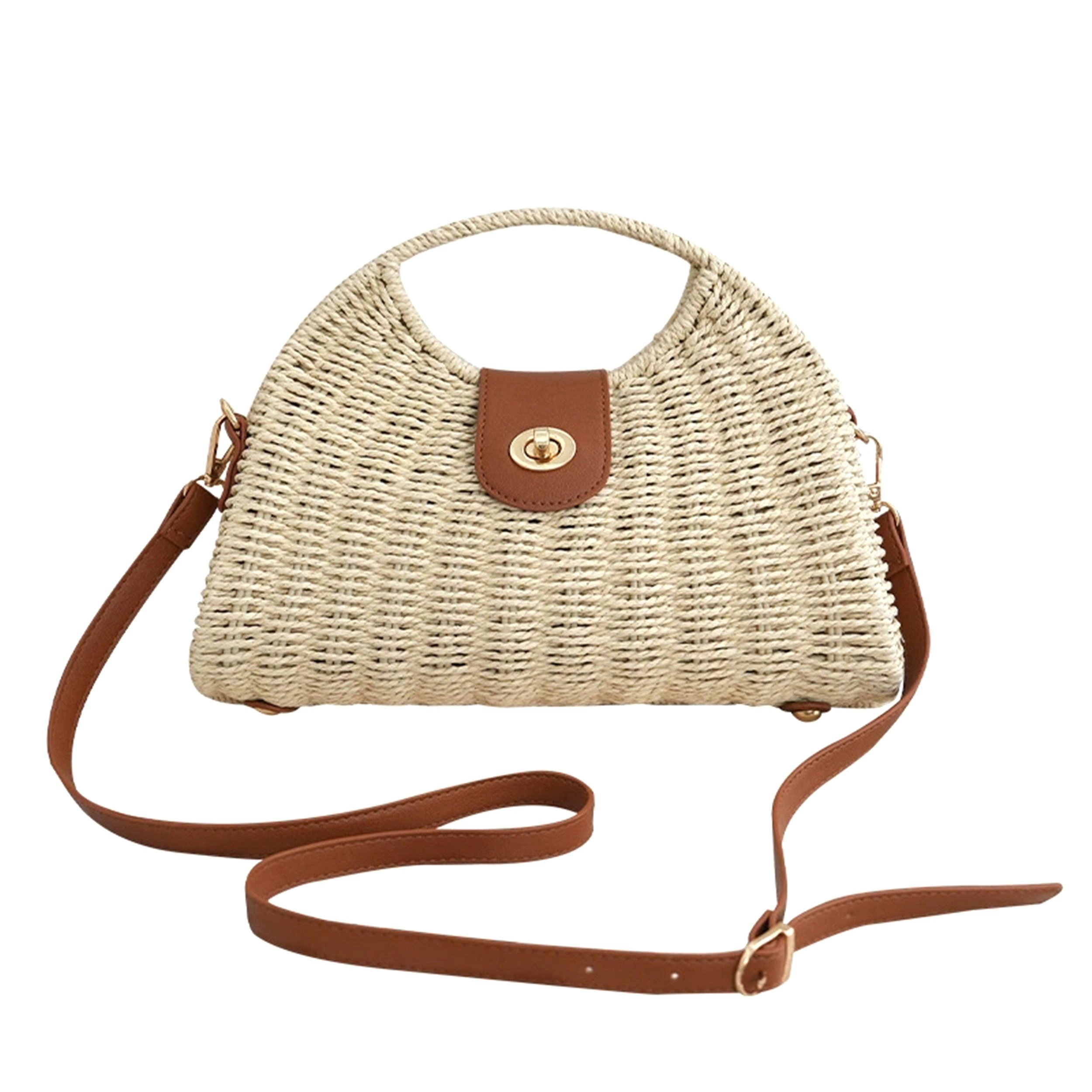 Alilang Women's Woven Straw Crossbody Bag with Top Handle Adjustable Strap Crochet Handbag, Beige