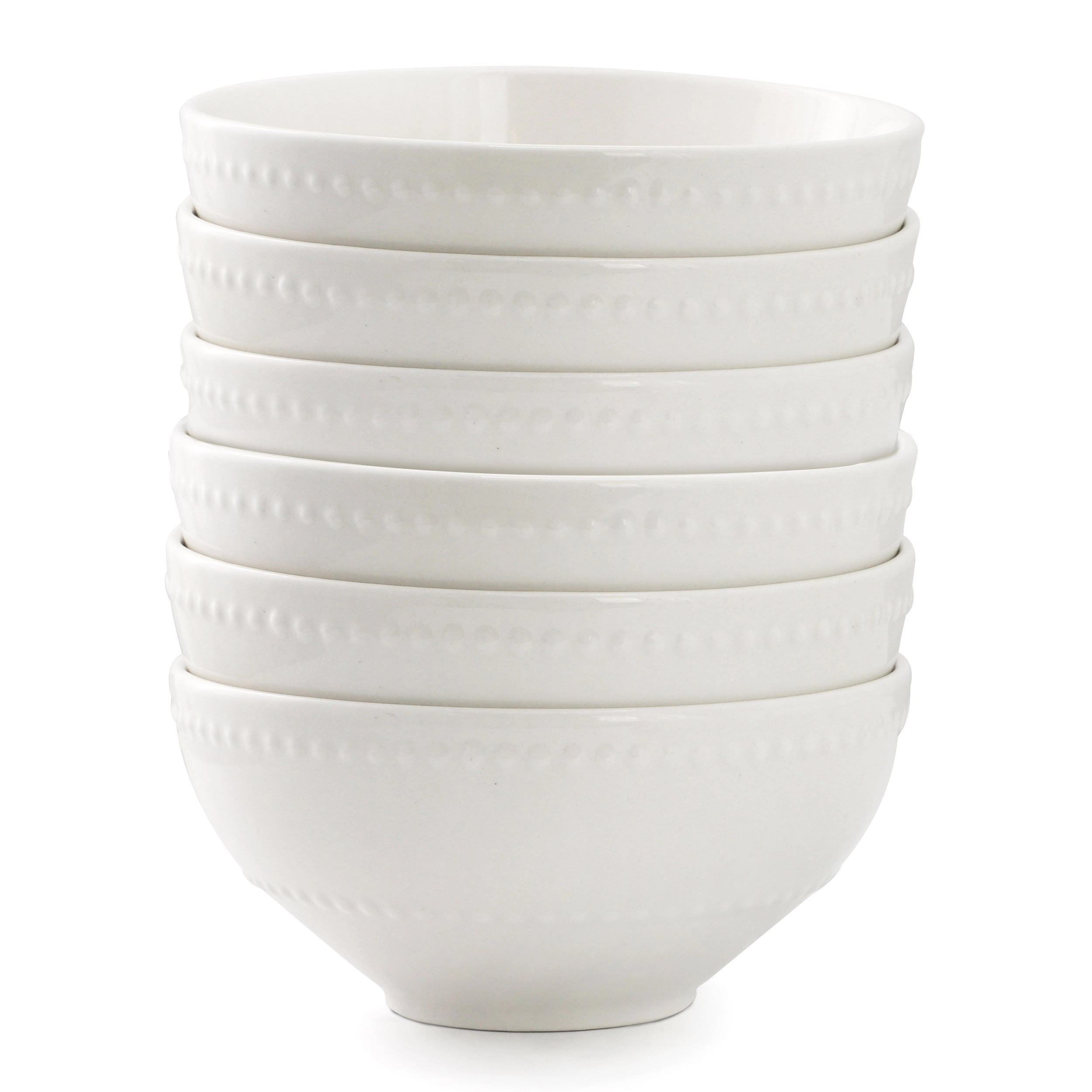 Elama Olevia 6 Piece Embossed Dot Stoneware Cereal Bowl Set in White