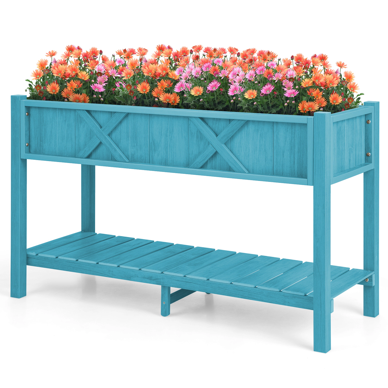 SUGIFT Poly Wood Elevated Planter Box with Legs and Storage Shelf 110-lb Planter 66-lb Shelf Blue