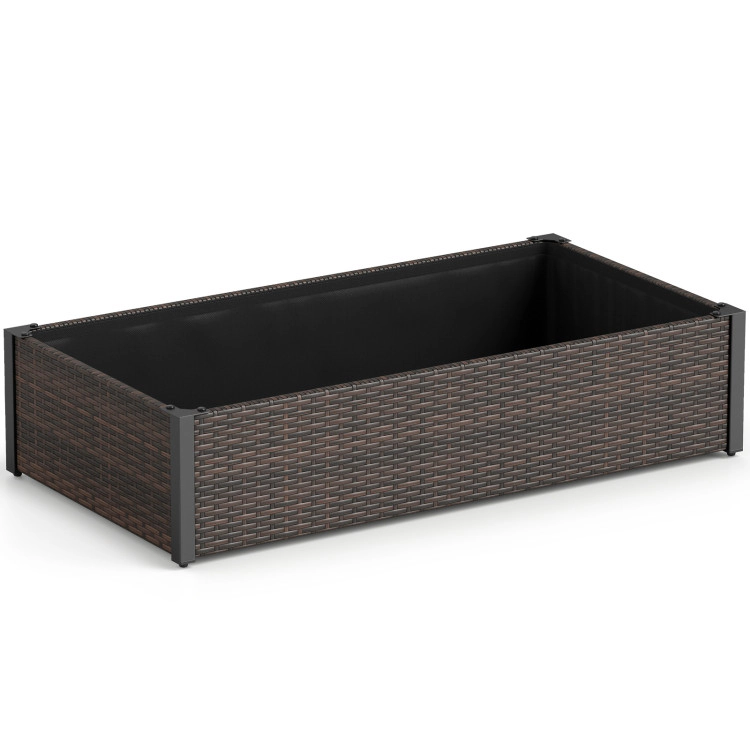 Hivvago PE Rattan Elevated Raised Garden Bed with Open-Ended Base