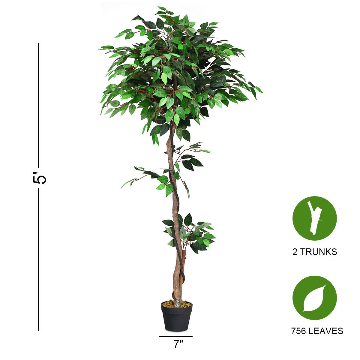 Slickblue Artificial Ficus Floor Plant Tree 5.5 Ft Faux Indoor Office Reception Decor Accent