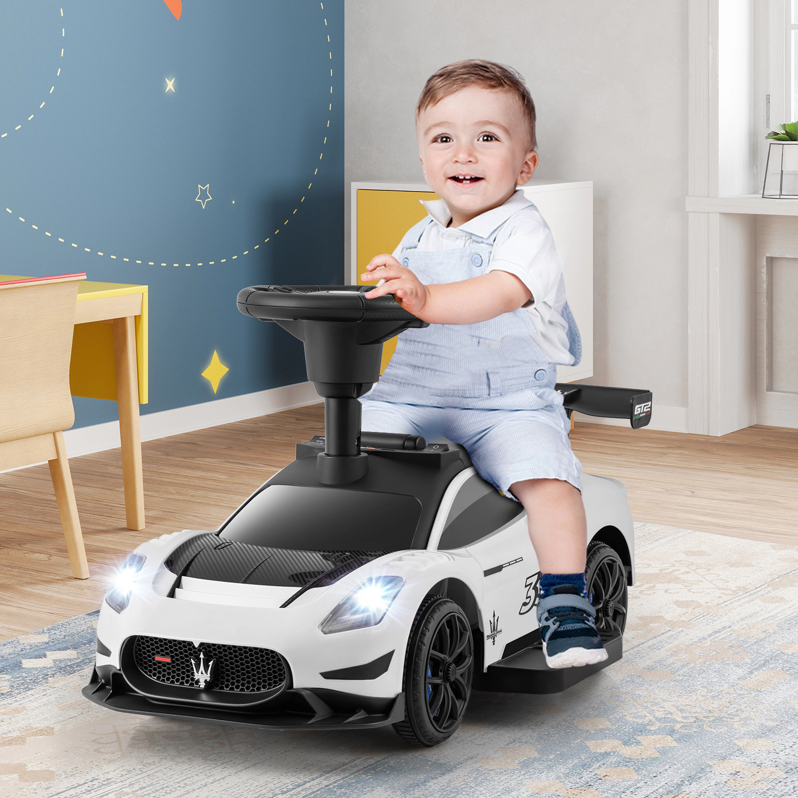 6V Electric Kids Ride on Car Pedal Start Music LED Lights USB Dashboard Under Seat Storage 18-60 Months 55-lb Limit