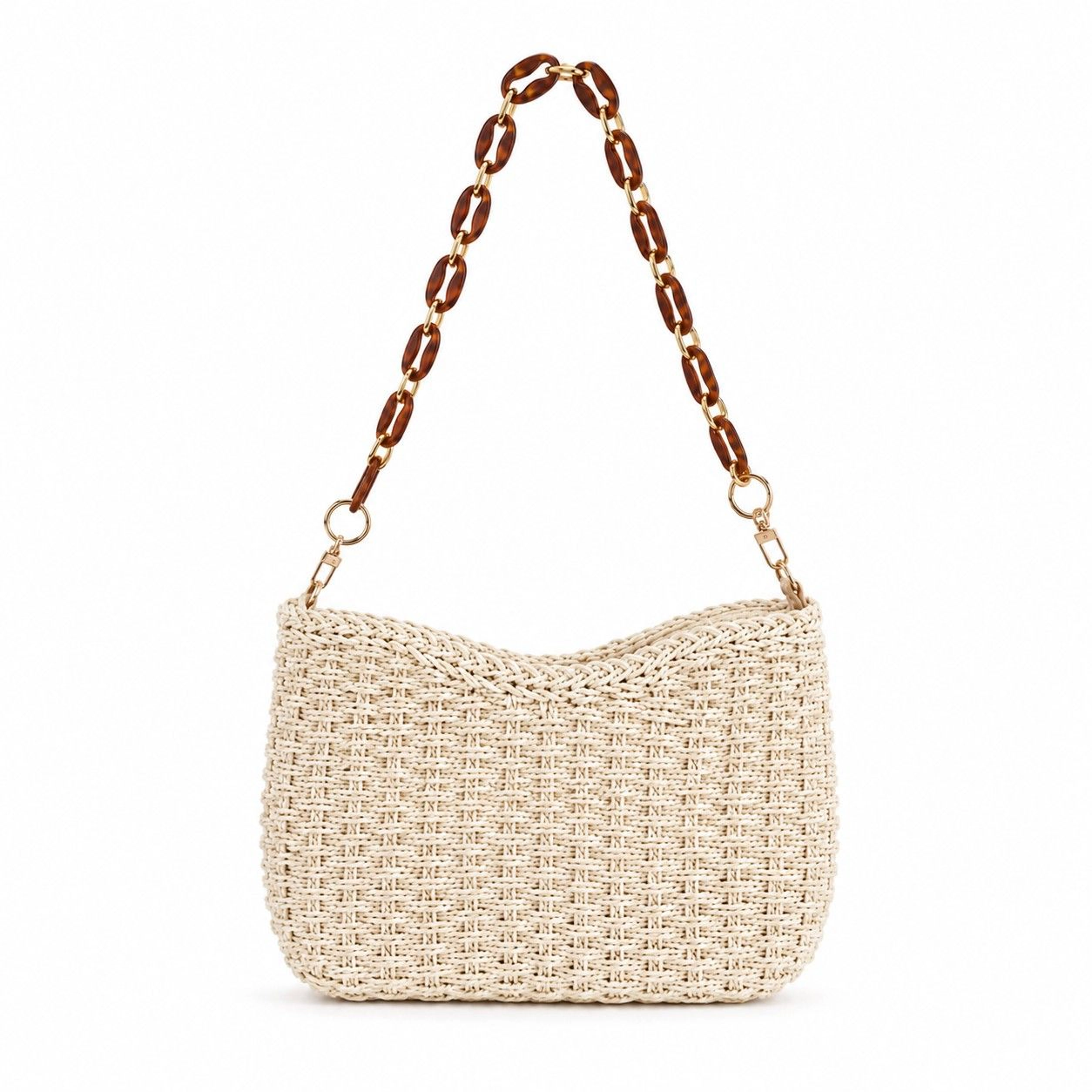 Alilang Women's Woven Shoulder Bag with Chain Strap Zip Closure and Interior Slip Pocket, Beige