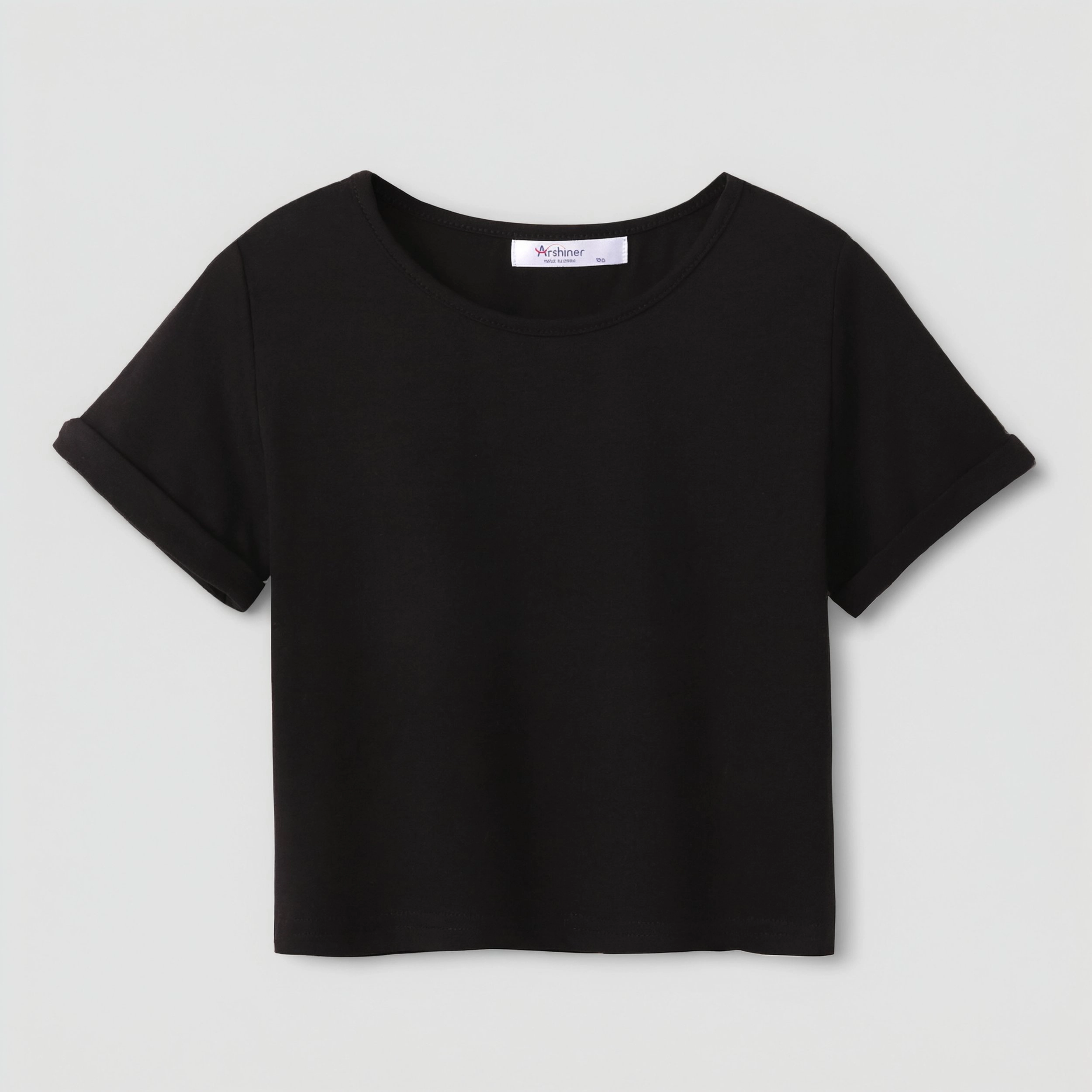 Arshiner Girls Short Sleeve T Shirt Kids Fashion T-Shirt Crewneck Rolled Cuffs Crop Top