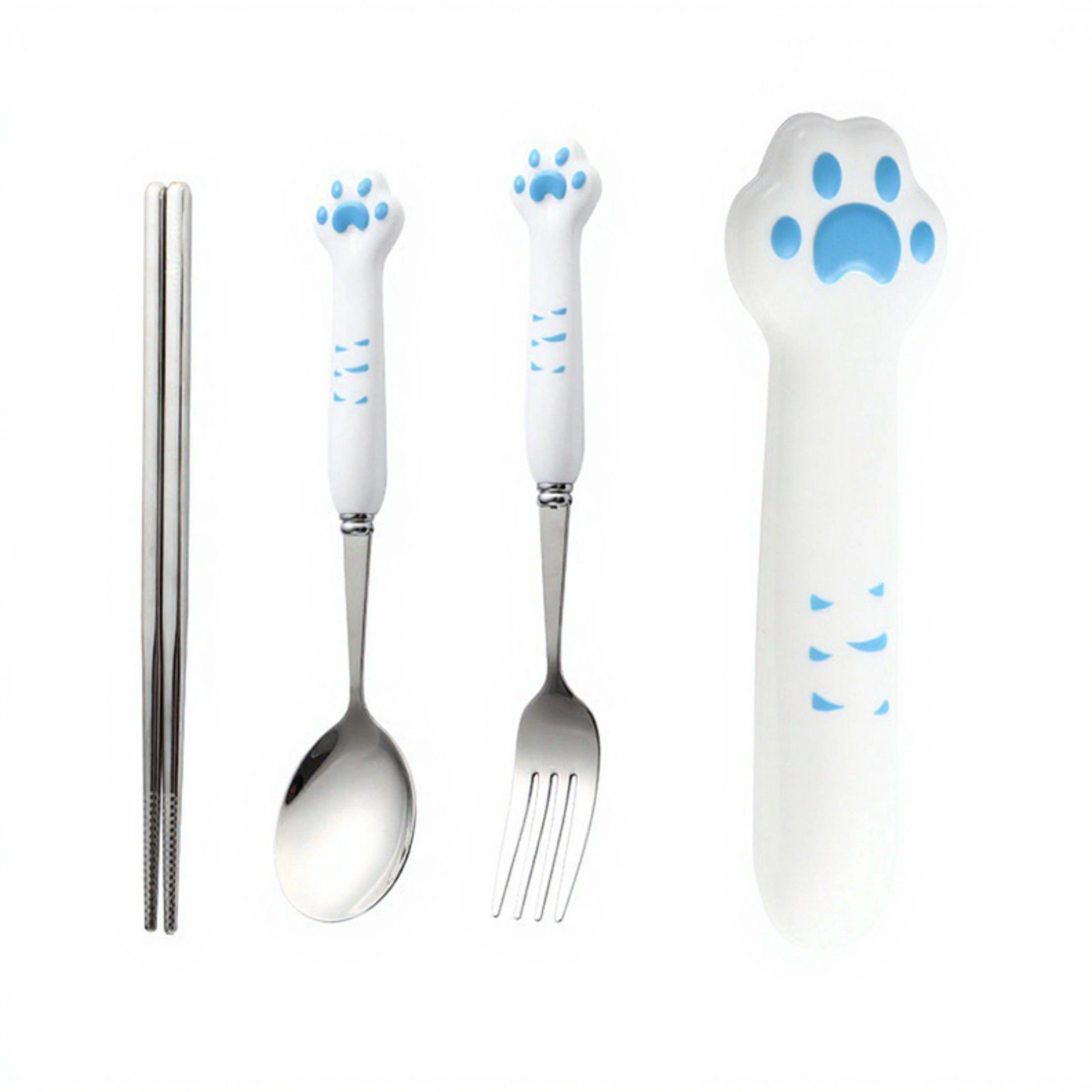 Alilang Paw Handle Stainless Steel Flatware Set with Spoon Fork Chopsticks and Storage Case