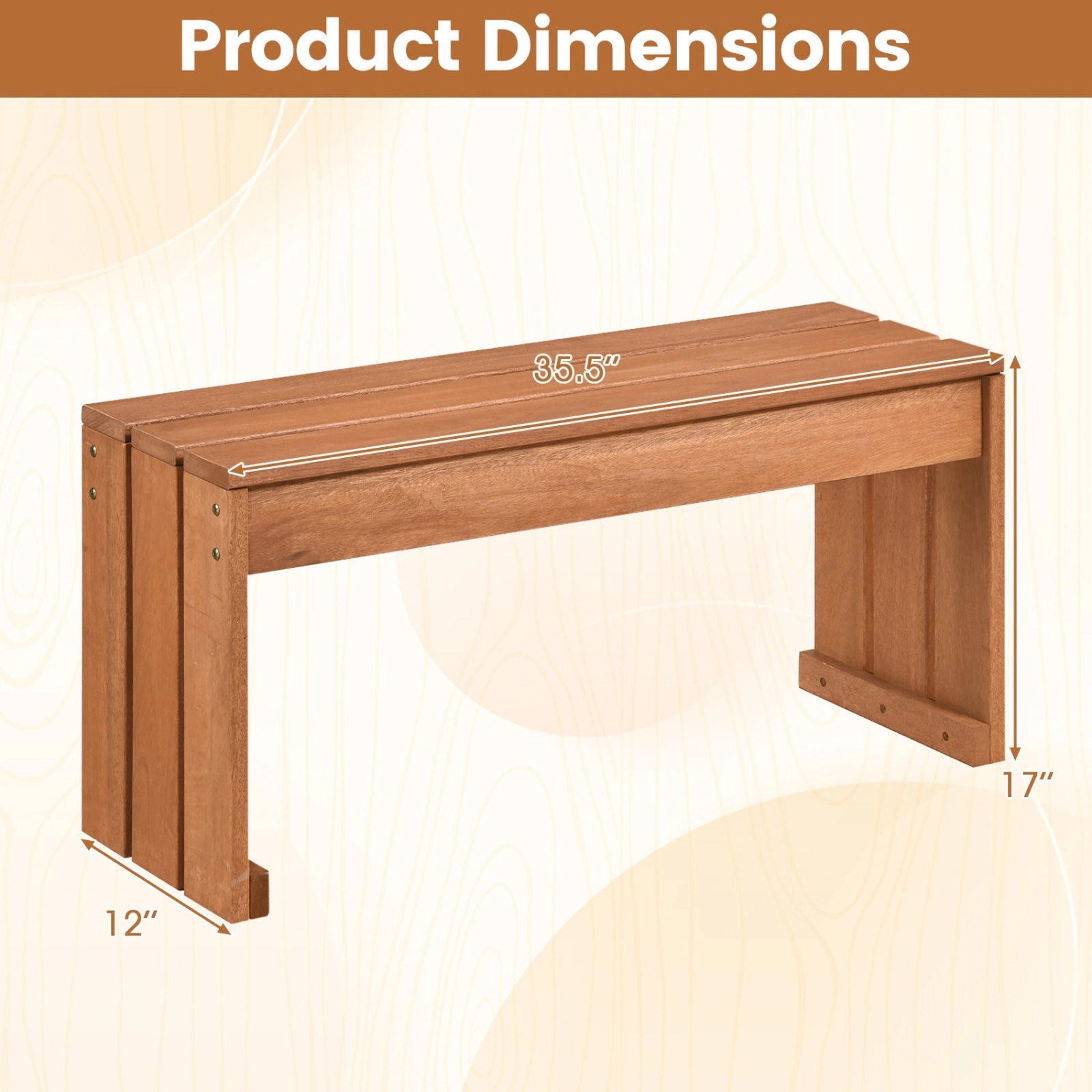 SUGIFT 35.5-in Natural Blended Hardwood Backless Garden Bench, 2-Person, Multi-Use
