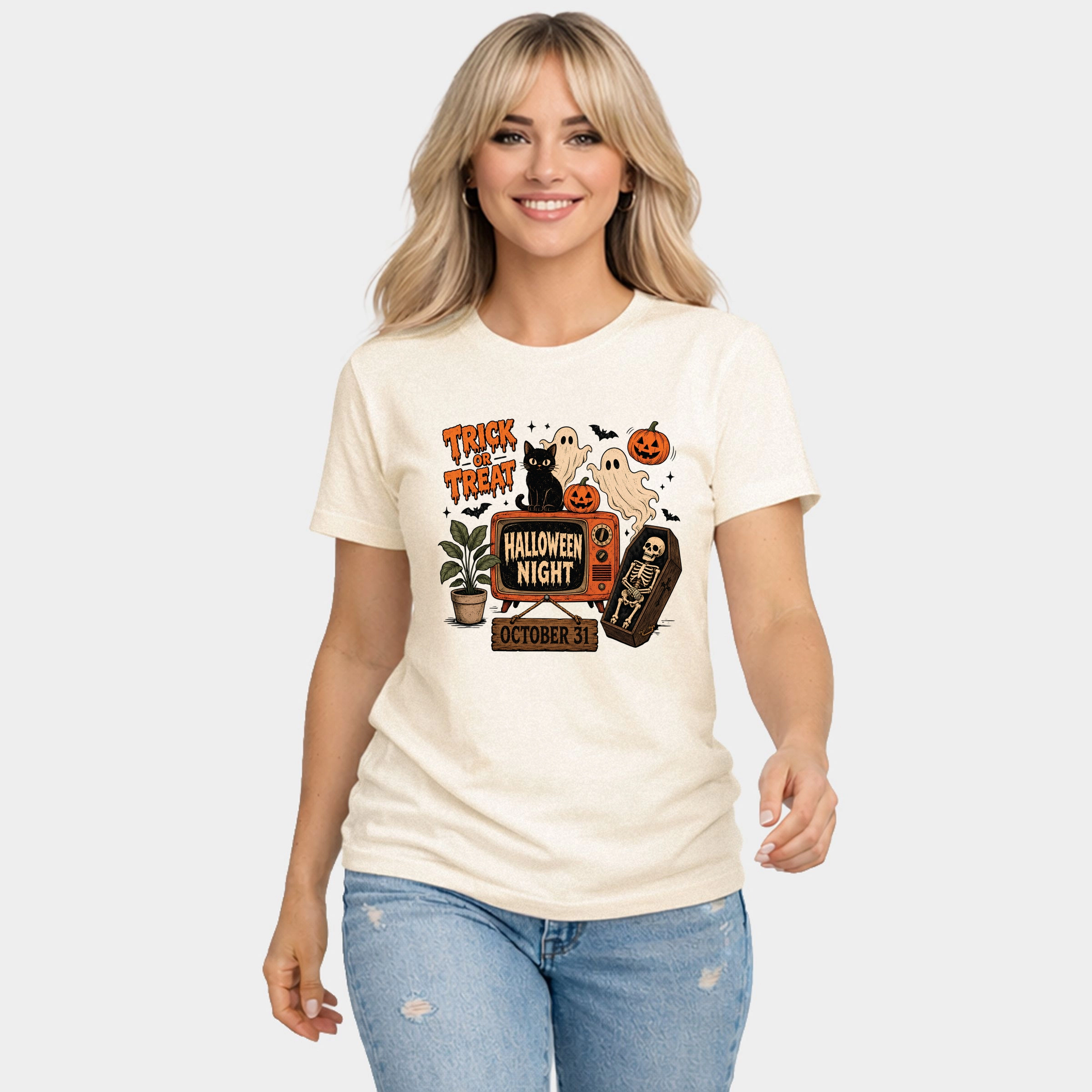 Simply Sage Market - Women's Short Sleeve Graphic T-Shirt Trick Or Treat TV