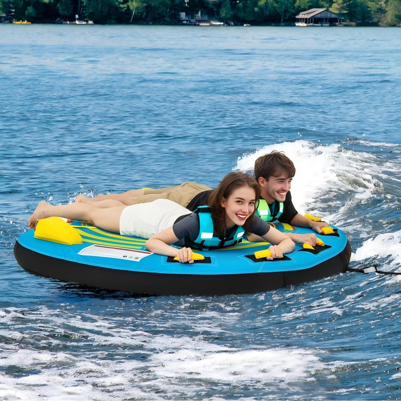 SUGIFT Teen Blue 3-Person Towable Tube with Double Valves and Bottom Drainage 78-in W 510-lb Load Capacity