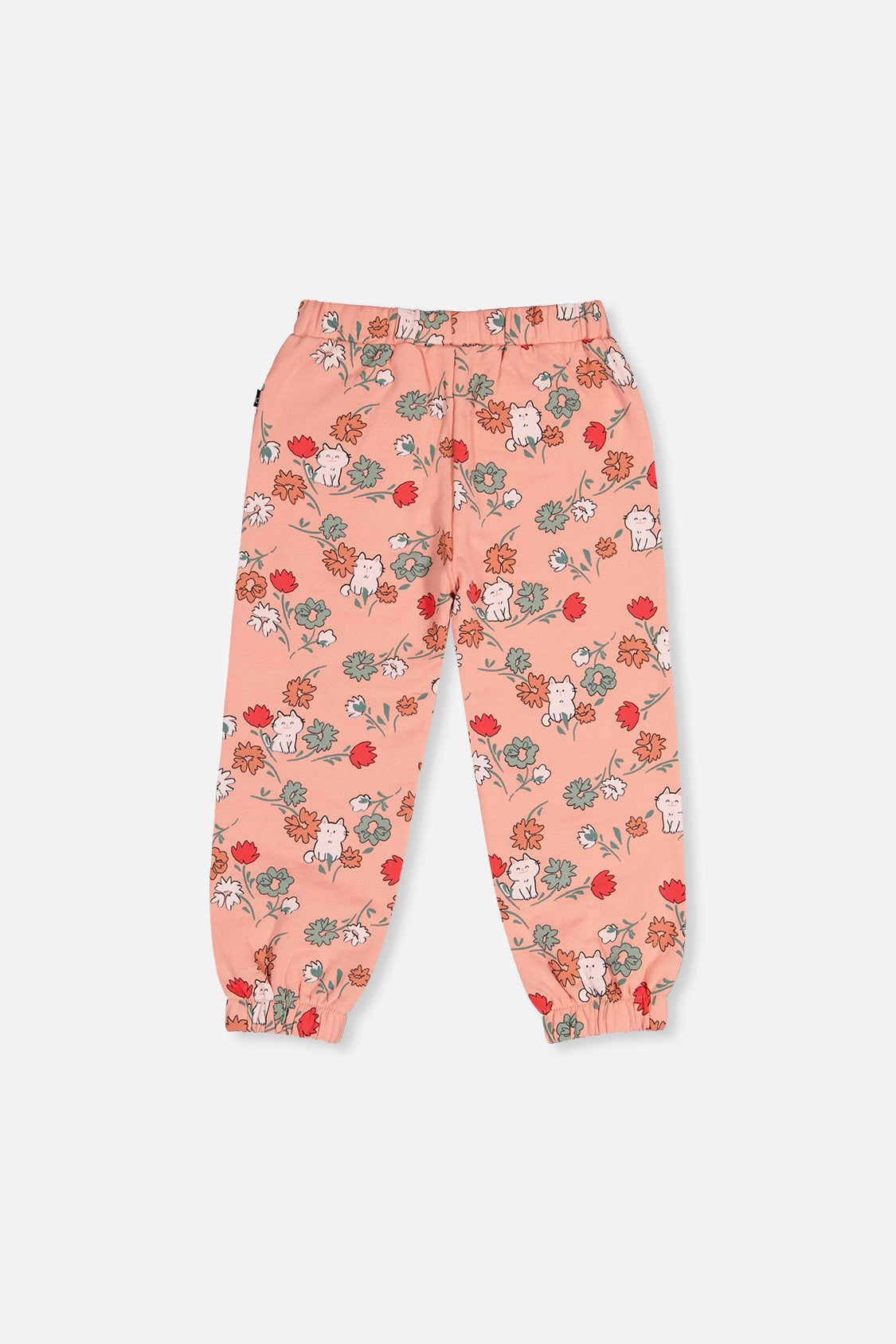Deux par Deux Girls French Terry Elastic Cuff Sweatpants with Cat Print