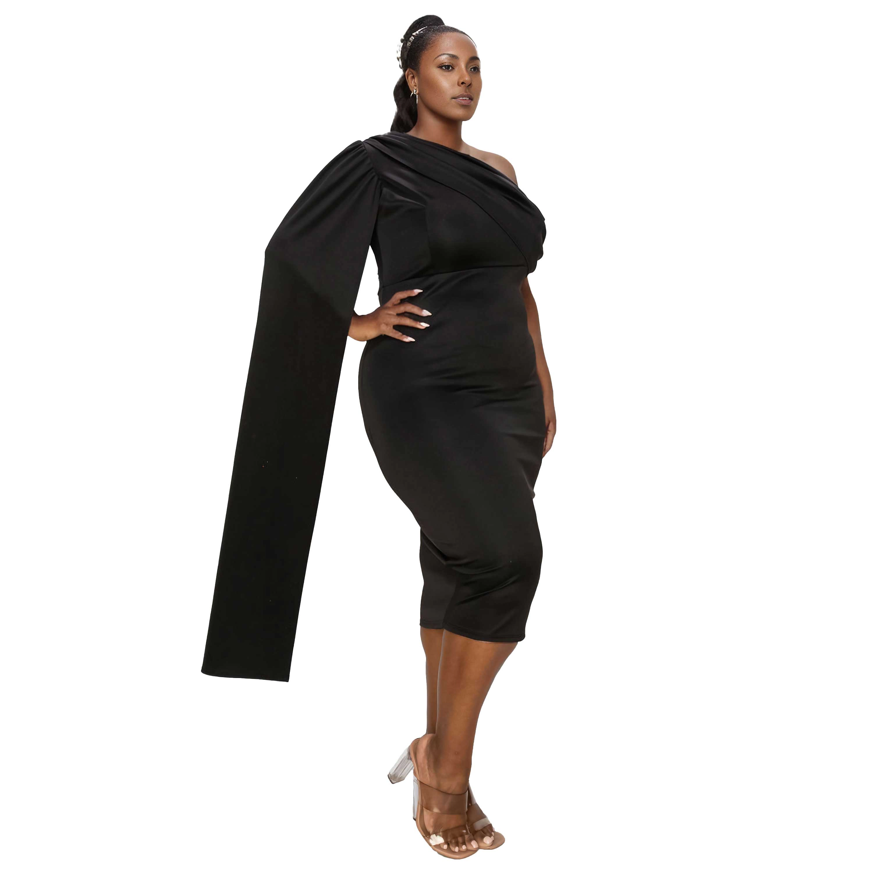 L I V D Women's Plus Spade One Shoulder Cape Dress