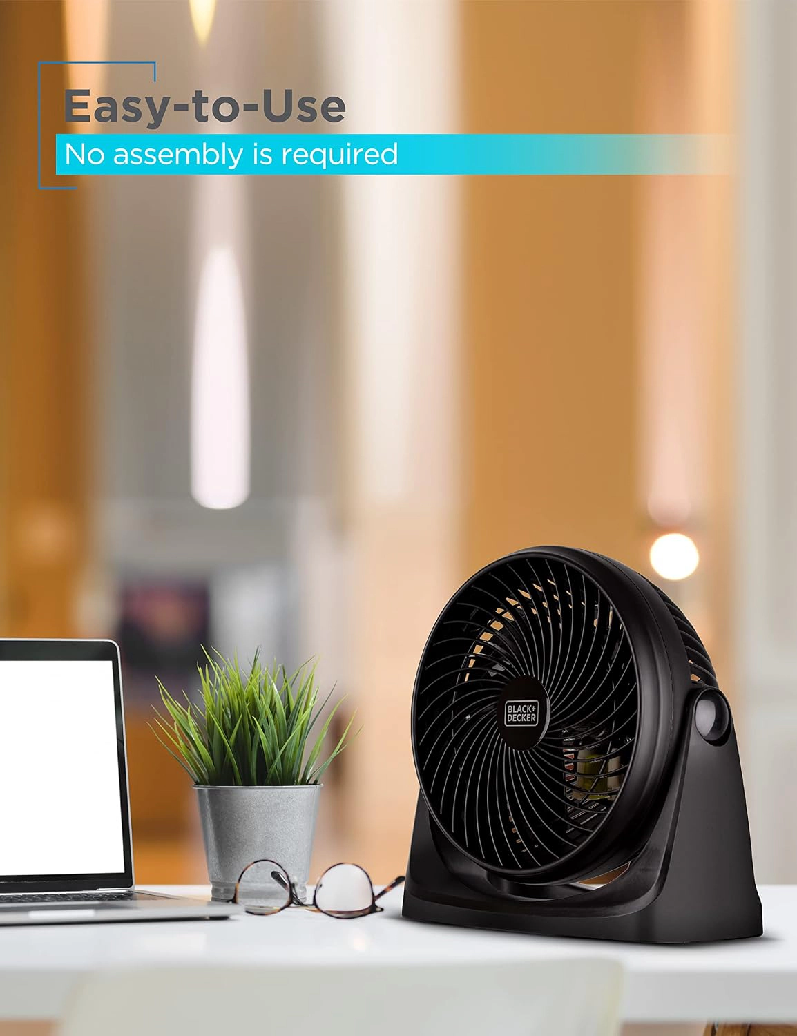 Black+Decker Turbo Portable Desk Fan, 3-Speed, 90° Tilt, 7-Inch, Black
