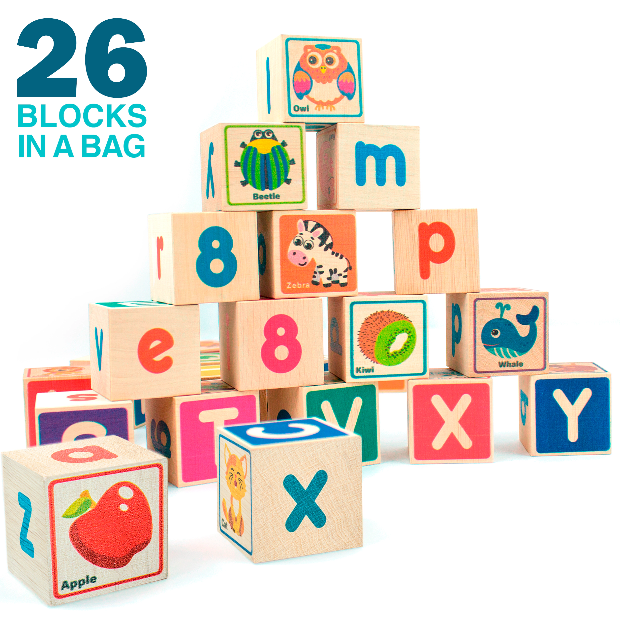 QUOKKA Wooden Alphabet Blocks & Peg Puzzle Set, ABC Learning Toys for Toddlers, Ages 1+