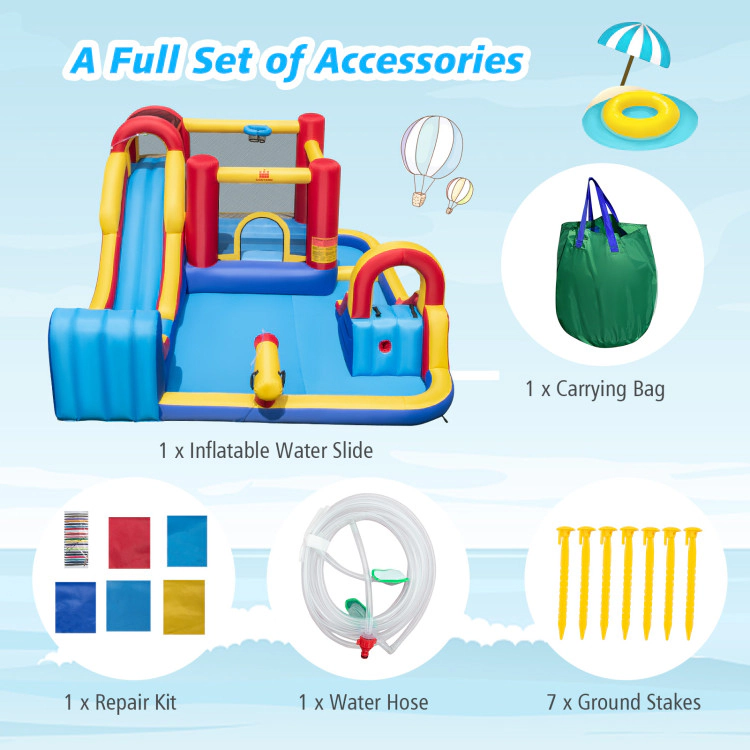 Hivvago 7 in 1 Outdoor Inflatable Bounce House with Water Slides and Splash Pools without Blower