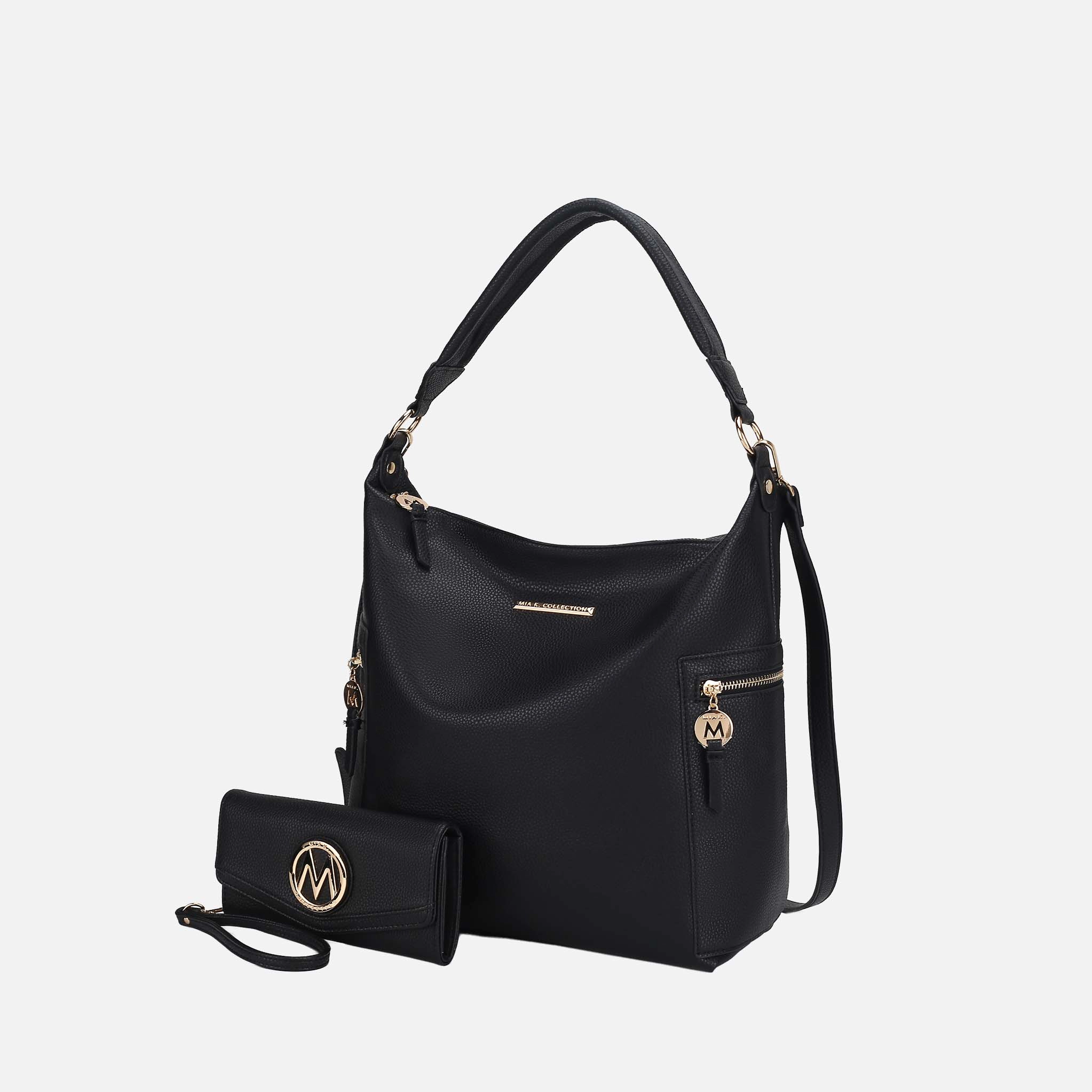 Mia K Collection Ophelia Pebbled Vegan Leather Hobo Bag with Matching Wallet