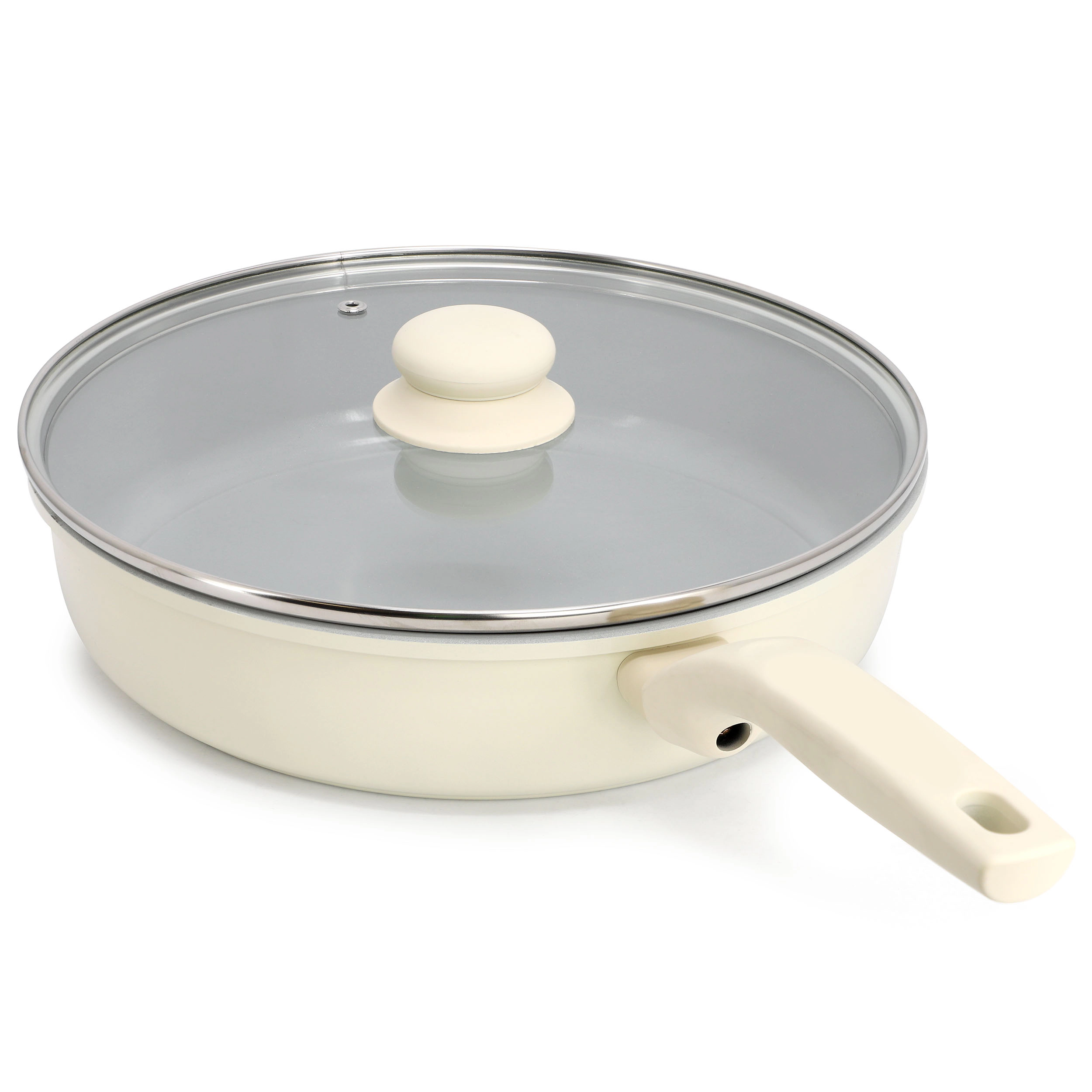 Gibson Home Barnsdall 11 Inch 4 Quart Ceramic Nonstick Alimunium Saute Pan with Lid in Cream