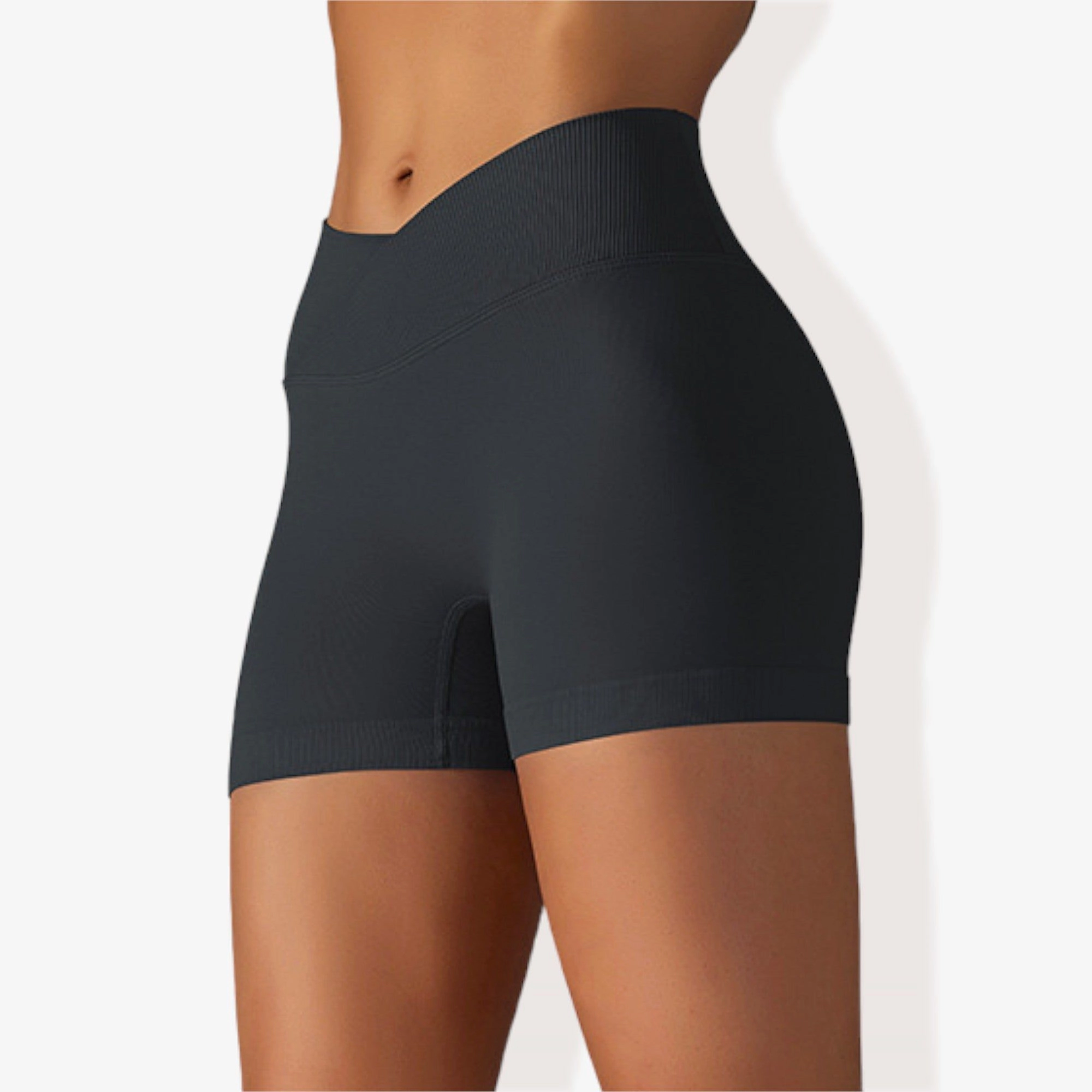 Anna-Kaci Women's Wide Band Stretchy Rib Knit Cross-Front Gathered Biker Shorts