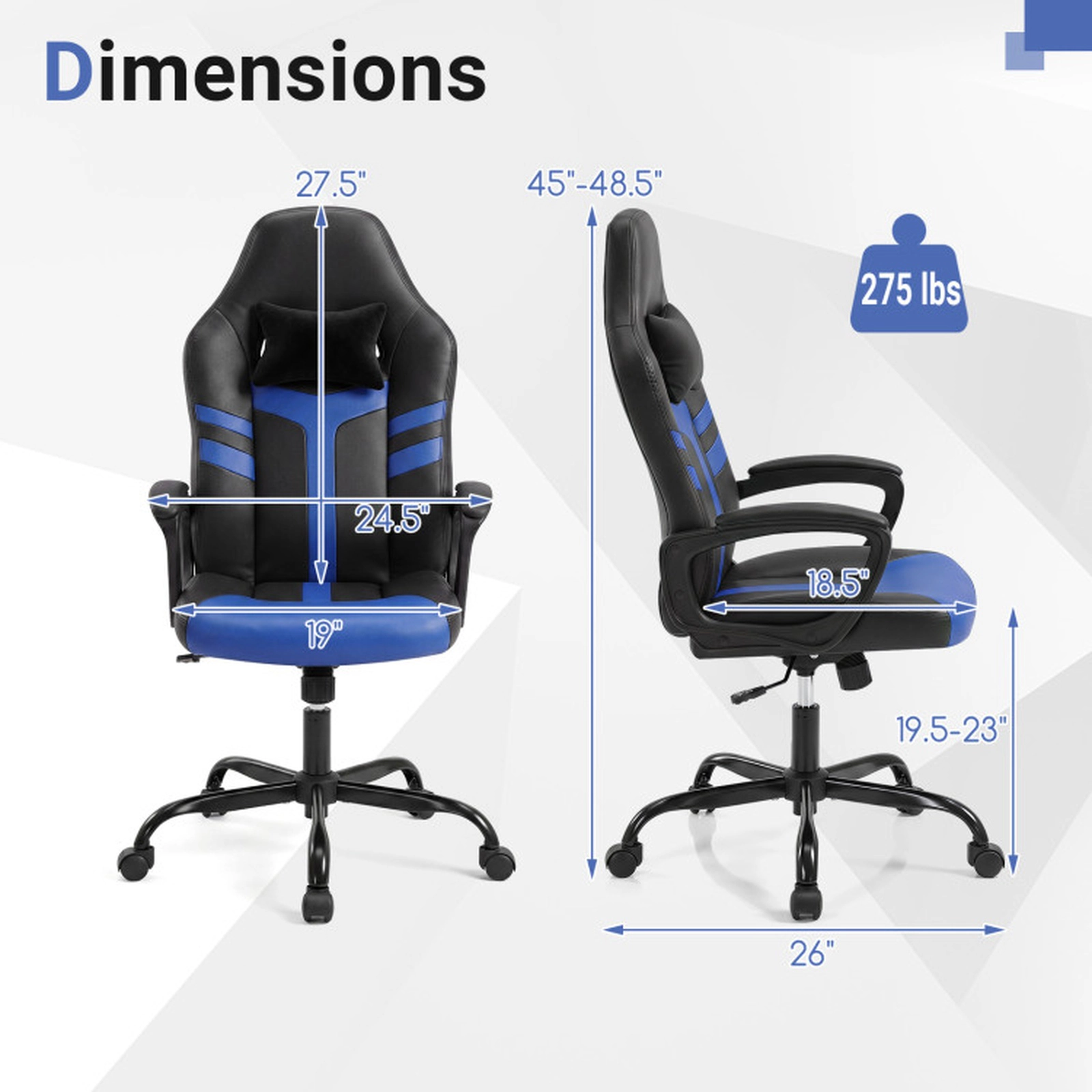 SUGIFT Blue Removable Head Pillow and Rocking Function Faux Leather Office Chair