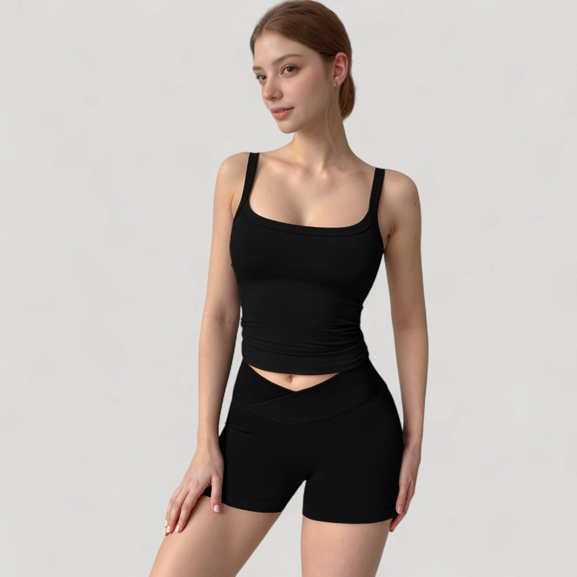 Anna-Kaci Women's Fitted Stretch Camisole Tank Top with Square Neckline and Thin Shoulder Straps