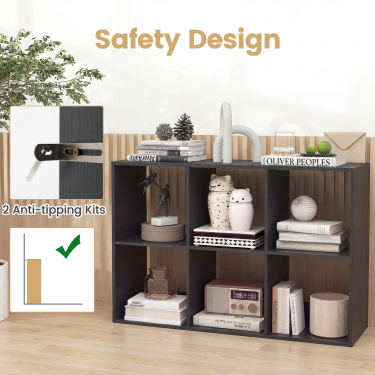 Hivvago 6 Cube Bookshelf with Back Guardrail for Living Room Bedroom