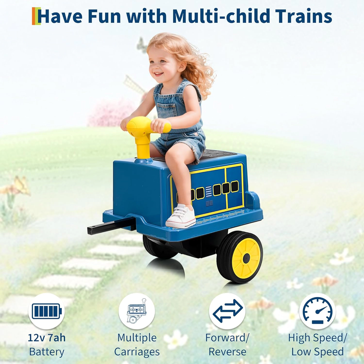 Enjyam Licensed CHUGGINGTON Kids Train Carriage for 12V Ride-On Train, w/ Storage, Handle, Rubber Wheels & Connect Rods