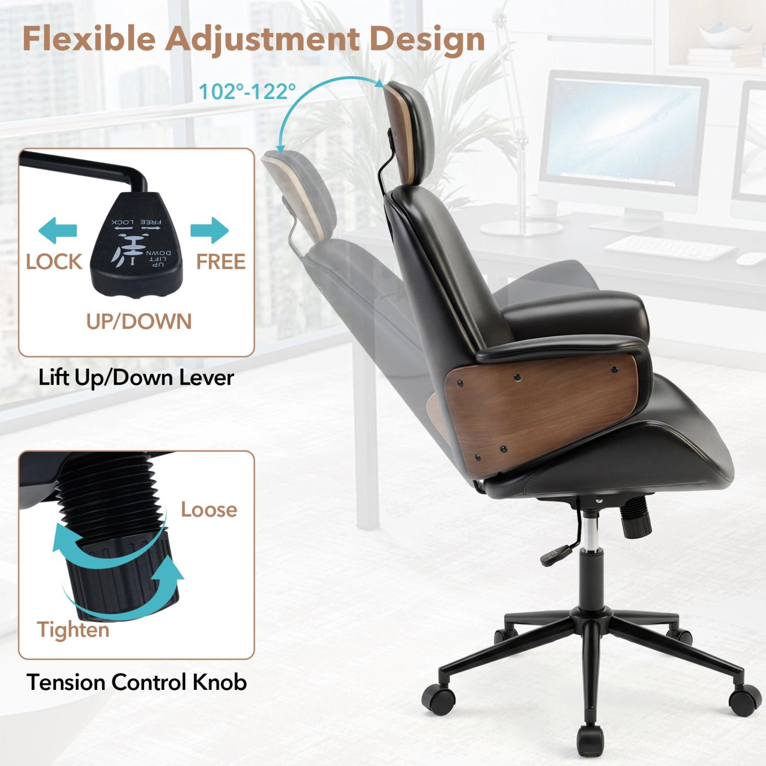 SlickBlue Ergonomic Office Chair, High Back, Faux Leather