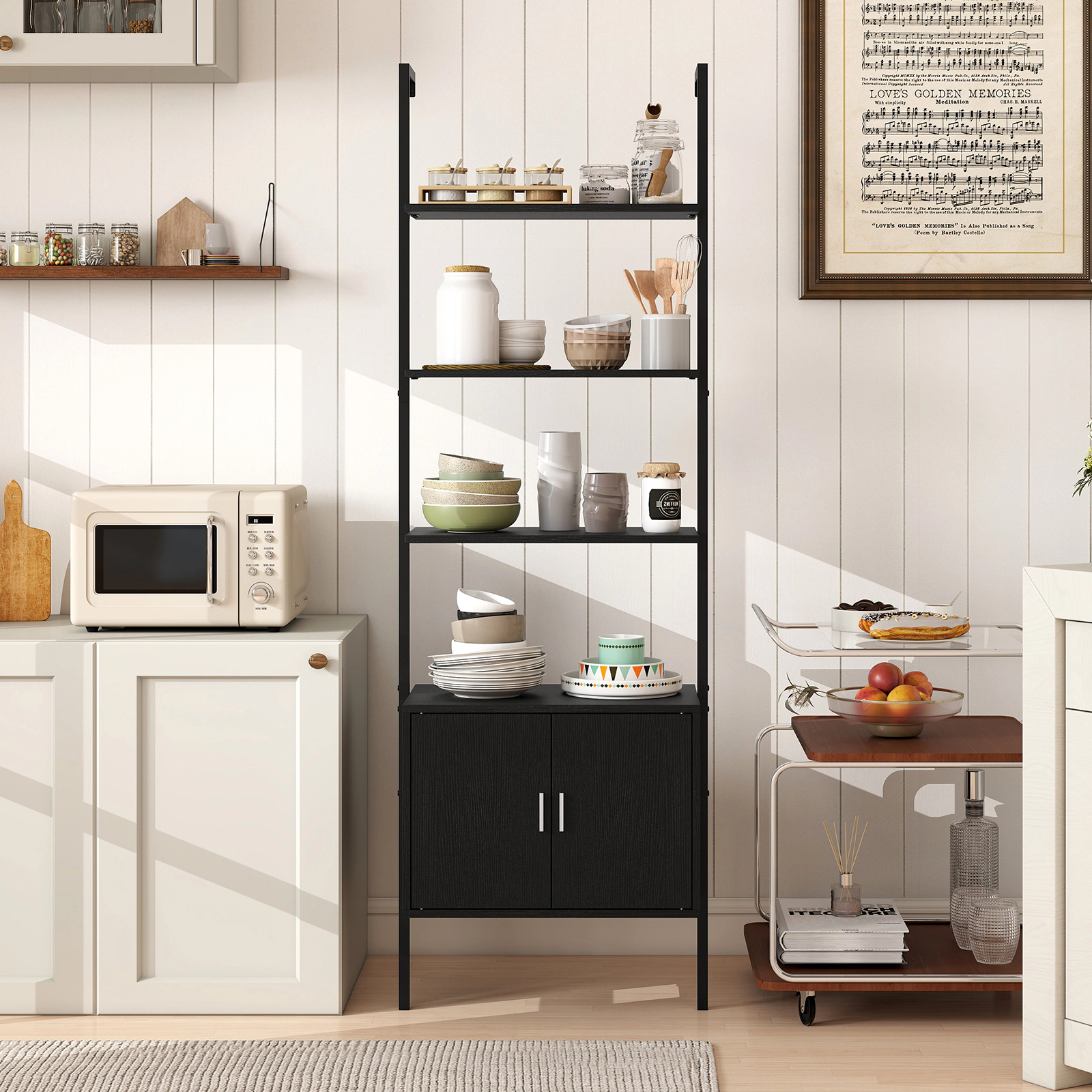 Costway 2PCS 72.5" Tall Bookshelf 5 Tier Wall Mount Ladder Bookcase w/ Cabinet White