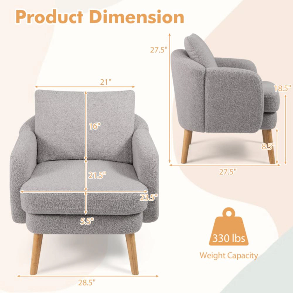 Hivvago Modern Sherpa Upholstered Accent Chair with Soft Seat Cushion for Living Room