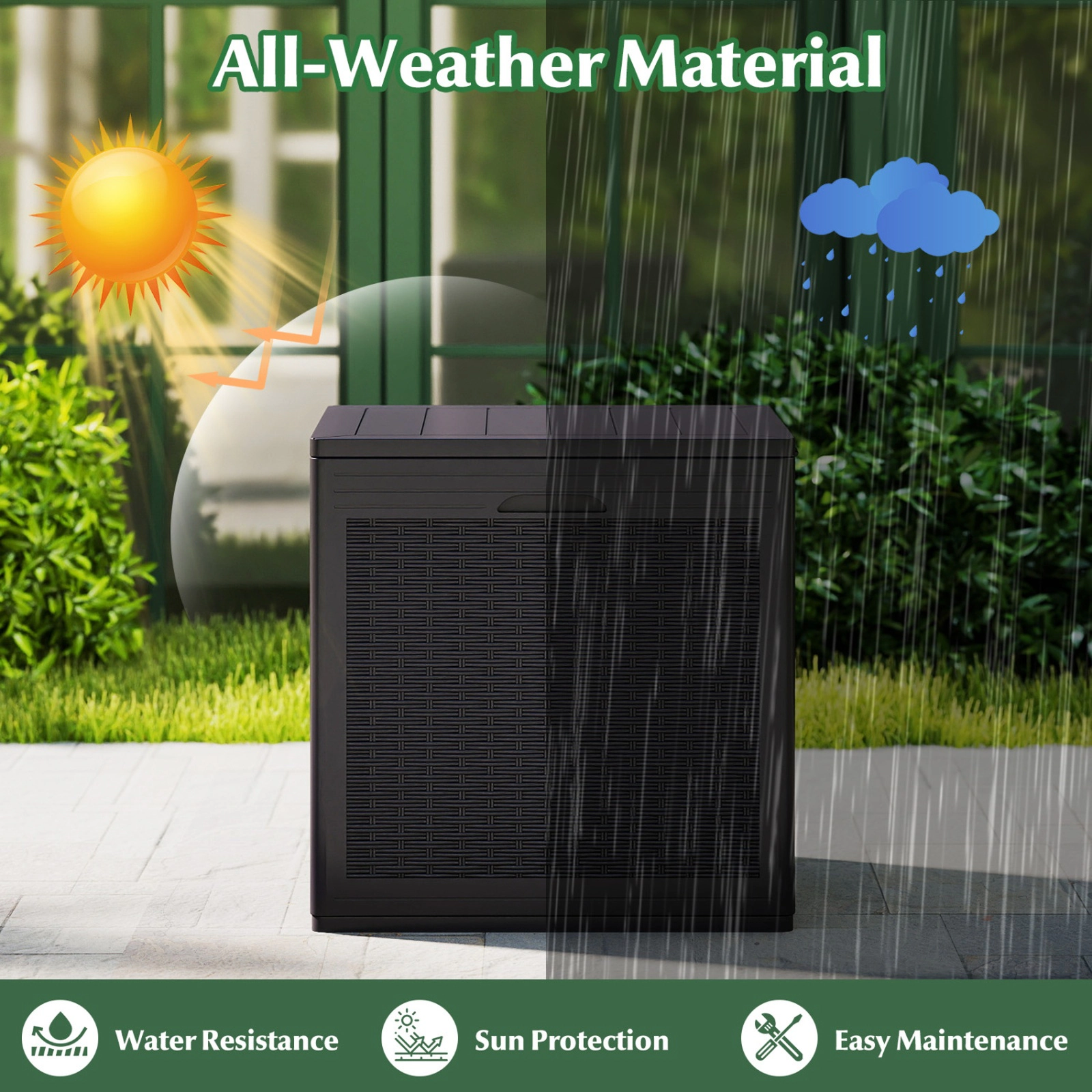 SUGIFT 39-gal 180-lb Capacity Weatherproof PP Outdoor Deck Box with Lockable Lid and Cut-Out Handles