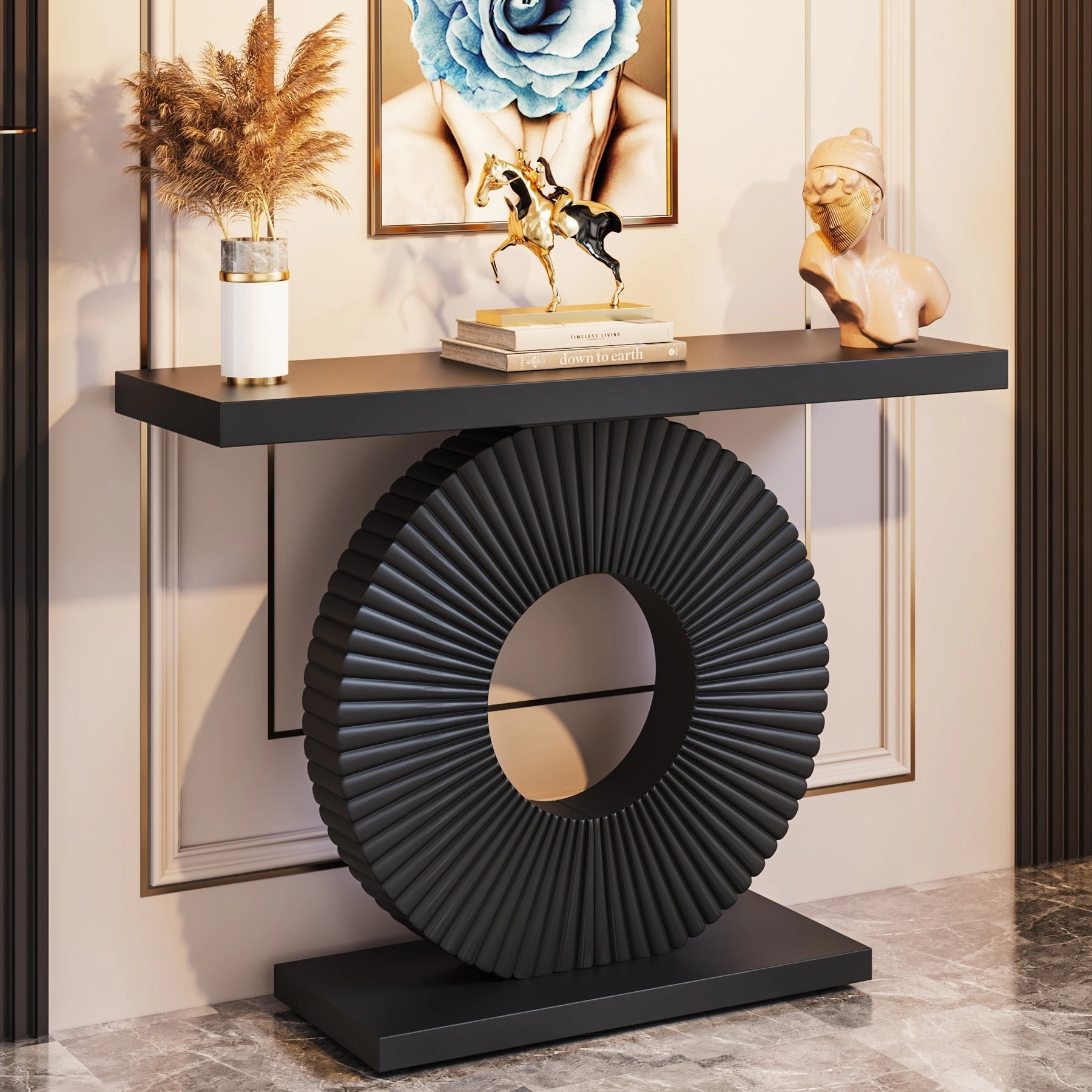 Tribesigns Modern Console Table 40" Wood Sofa with Geometric Base